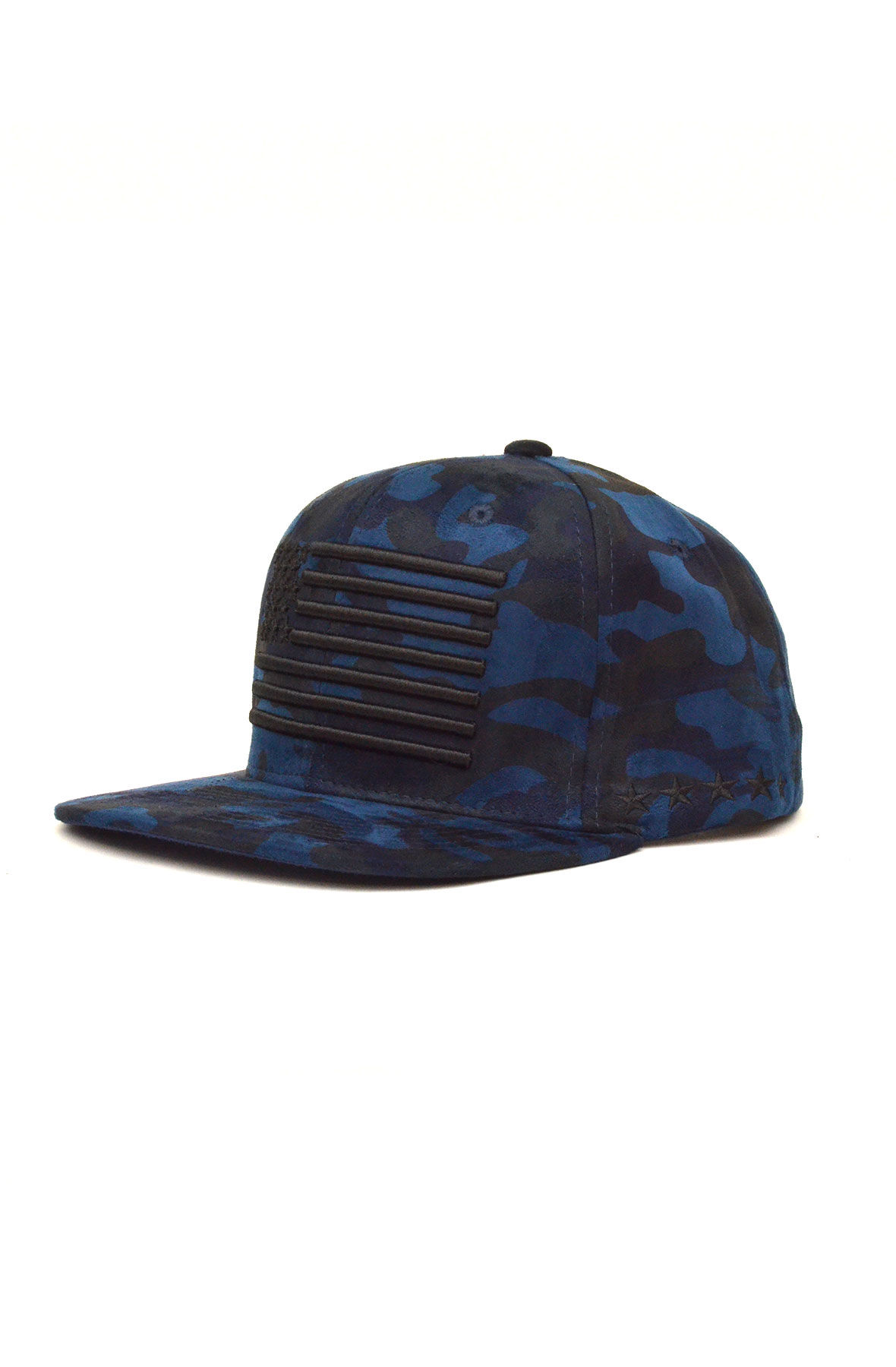 Suede American Flag Snapback in Blue Camo