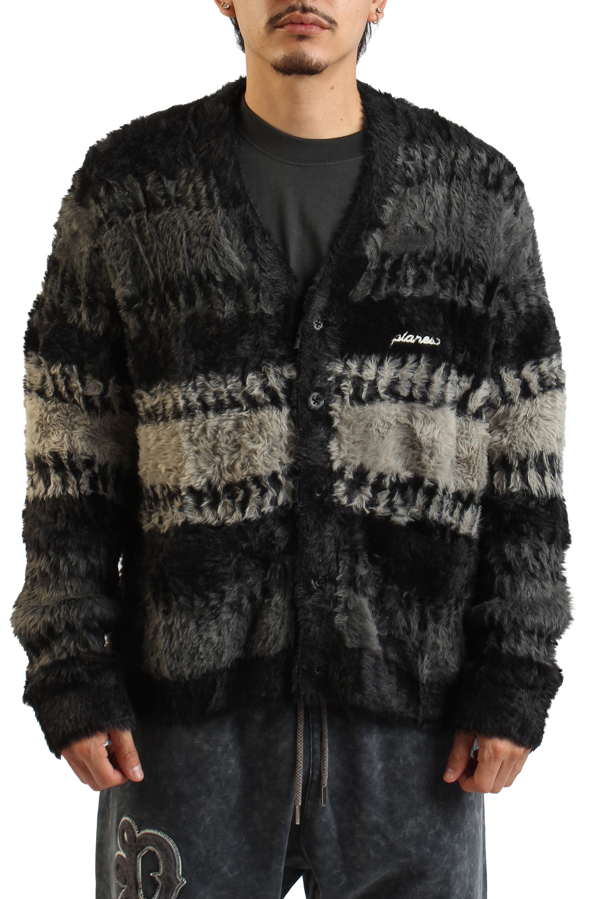 Zig Zag Stich Fuzzy Cardigan