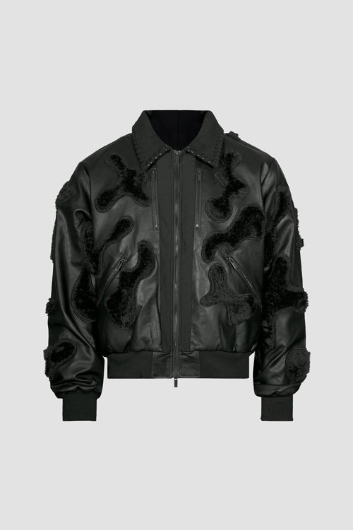 Faux Fur Vegan Leather Camouflage Jacket