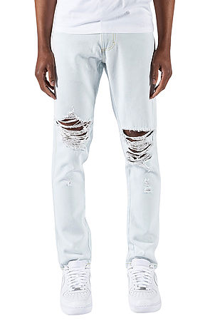 Bleach Blue Ripped Tapered Jeans