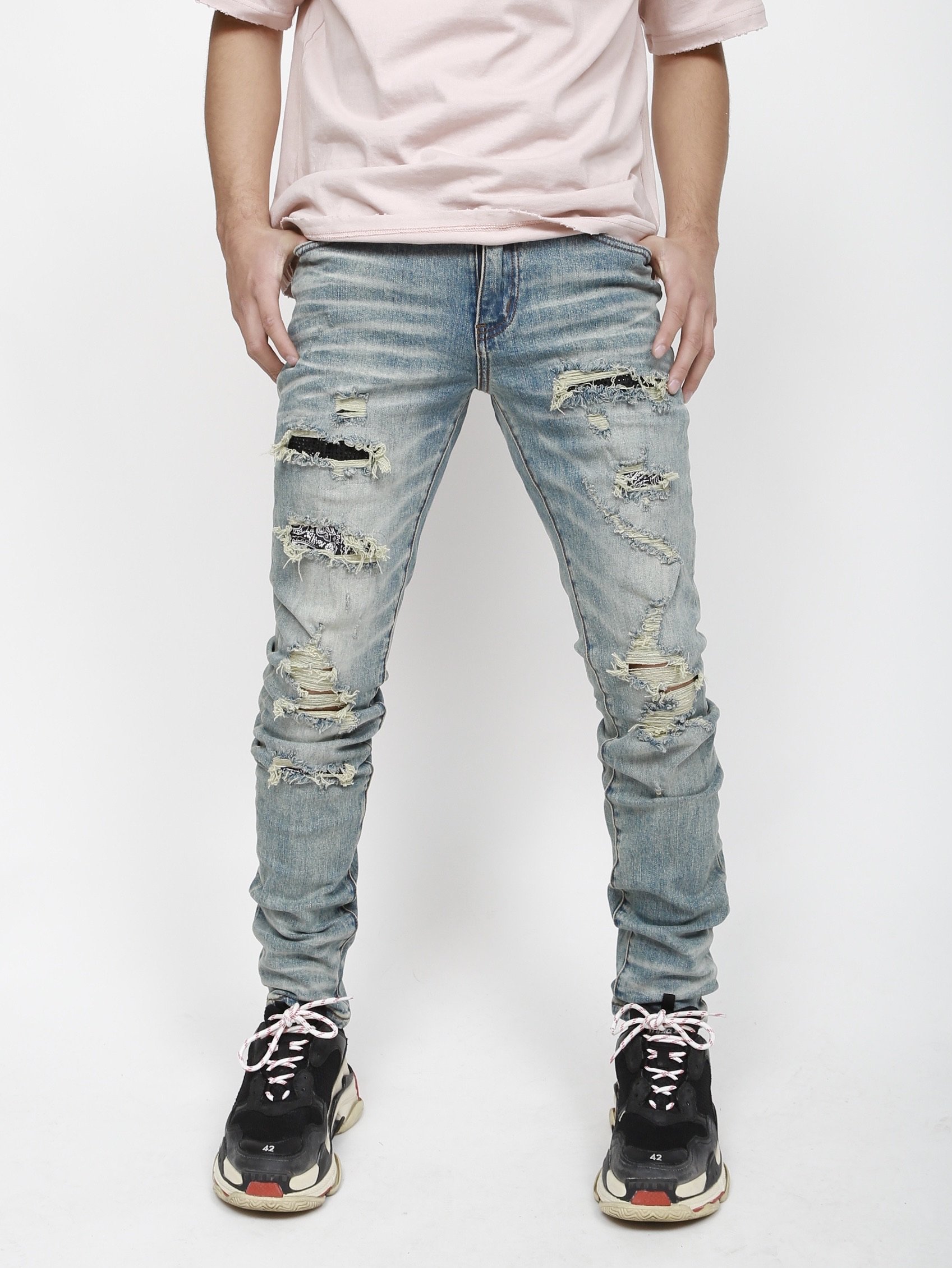 Amiri Bandana Flame Jean Patch in Aged Black / Blue Size 38 Brand New