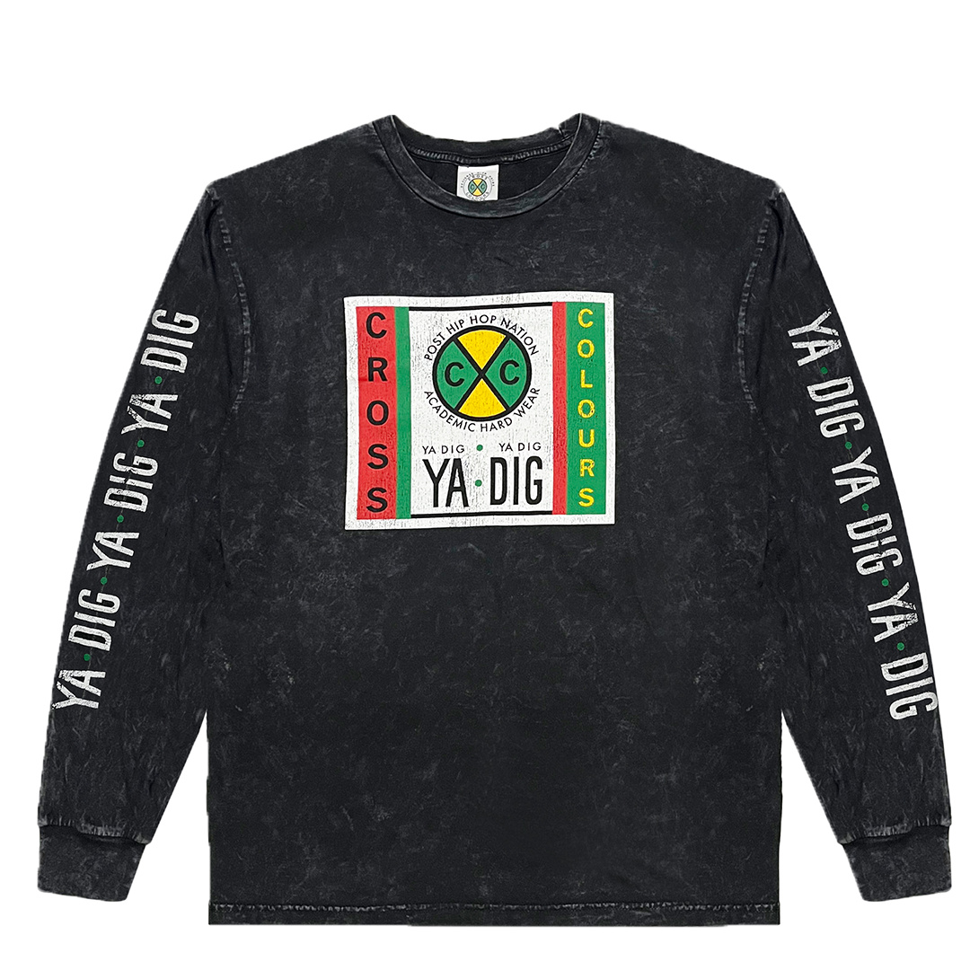 Cross Colours Vintage Label Logo LS T shirt - Black Mineral