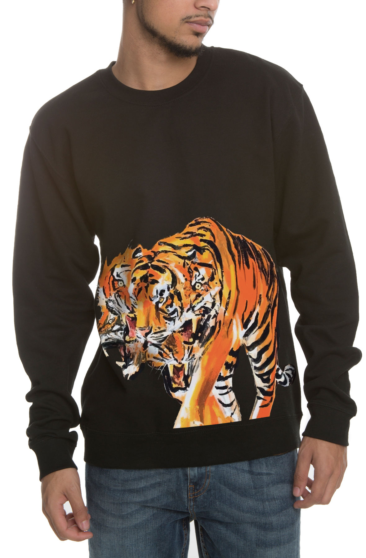 The Cubist Tiger Crewneck Sweatshirt in Black