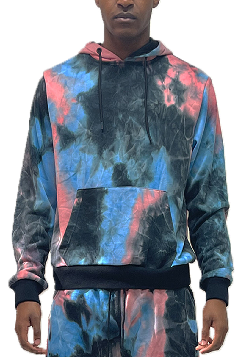 Blue and Pink Contrast Tye Dye Hoodie