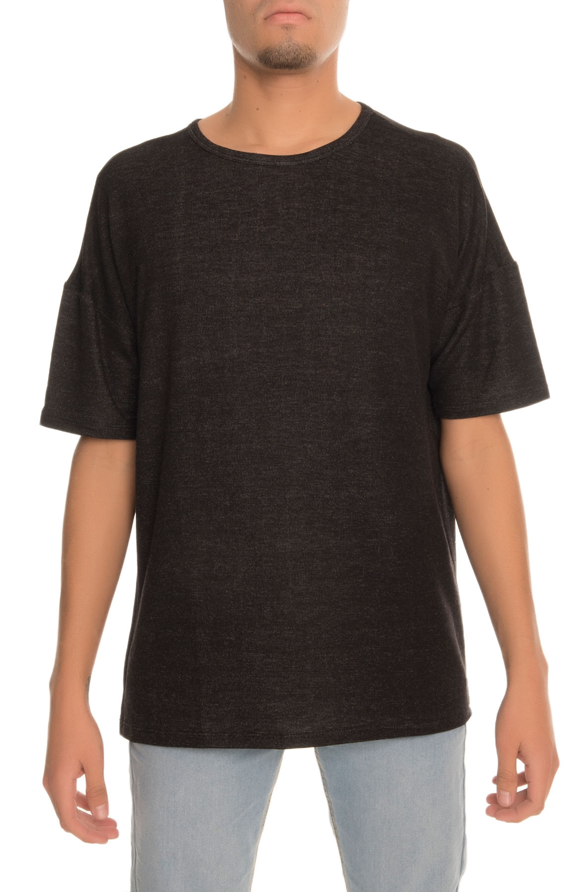 The Drop Shoulder Box Fit French Terry Tee in Onyx