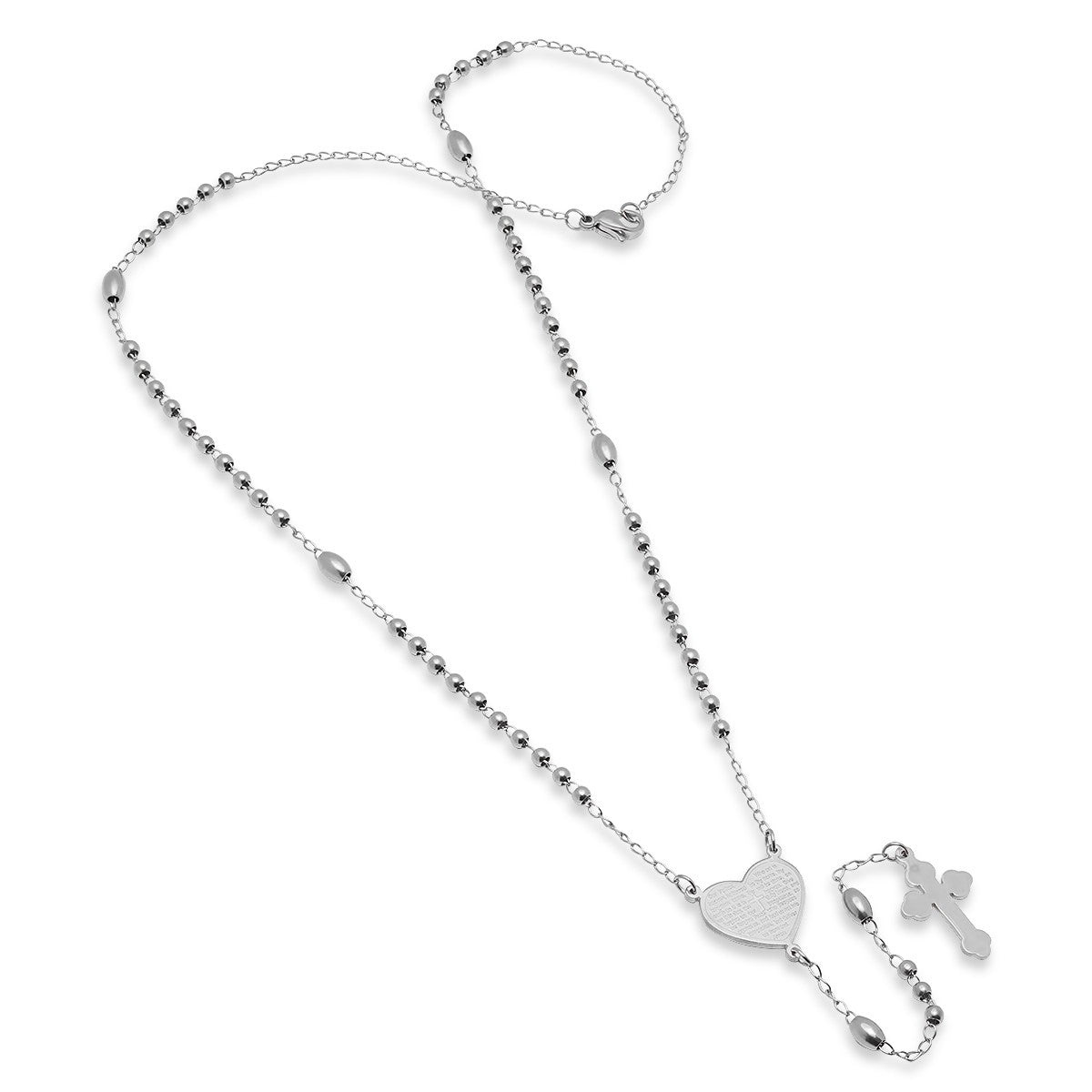 Our Father Prayer Heart Rosary Necklace