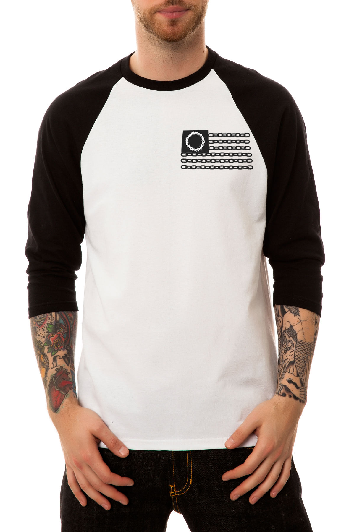 The Bondage Raglan in Black and White (Black Sleeves)