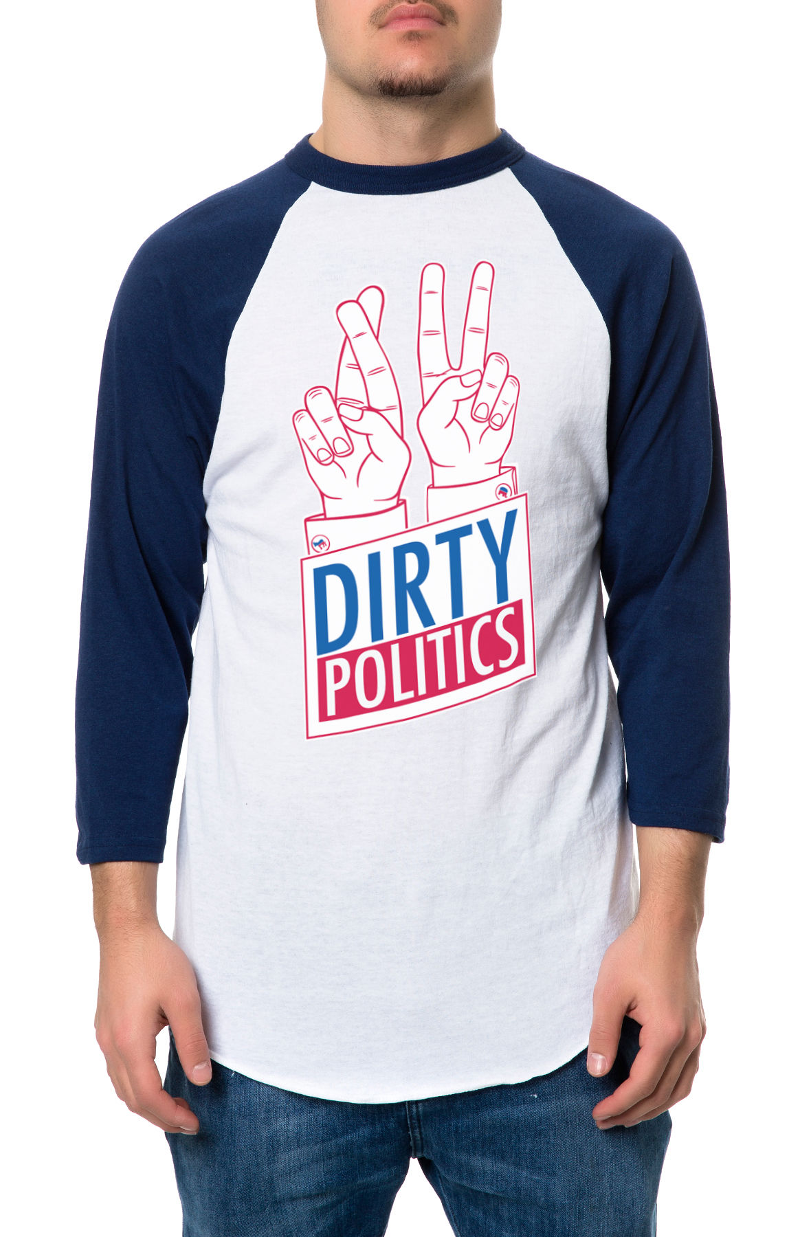 The Dirty Politics Raglan in Navy and White (Navy Sleeves)