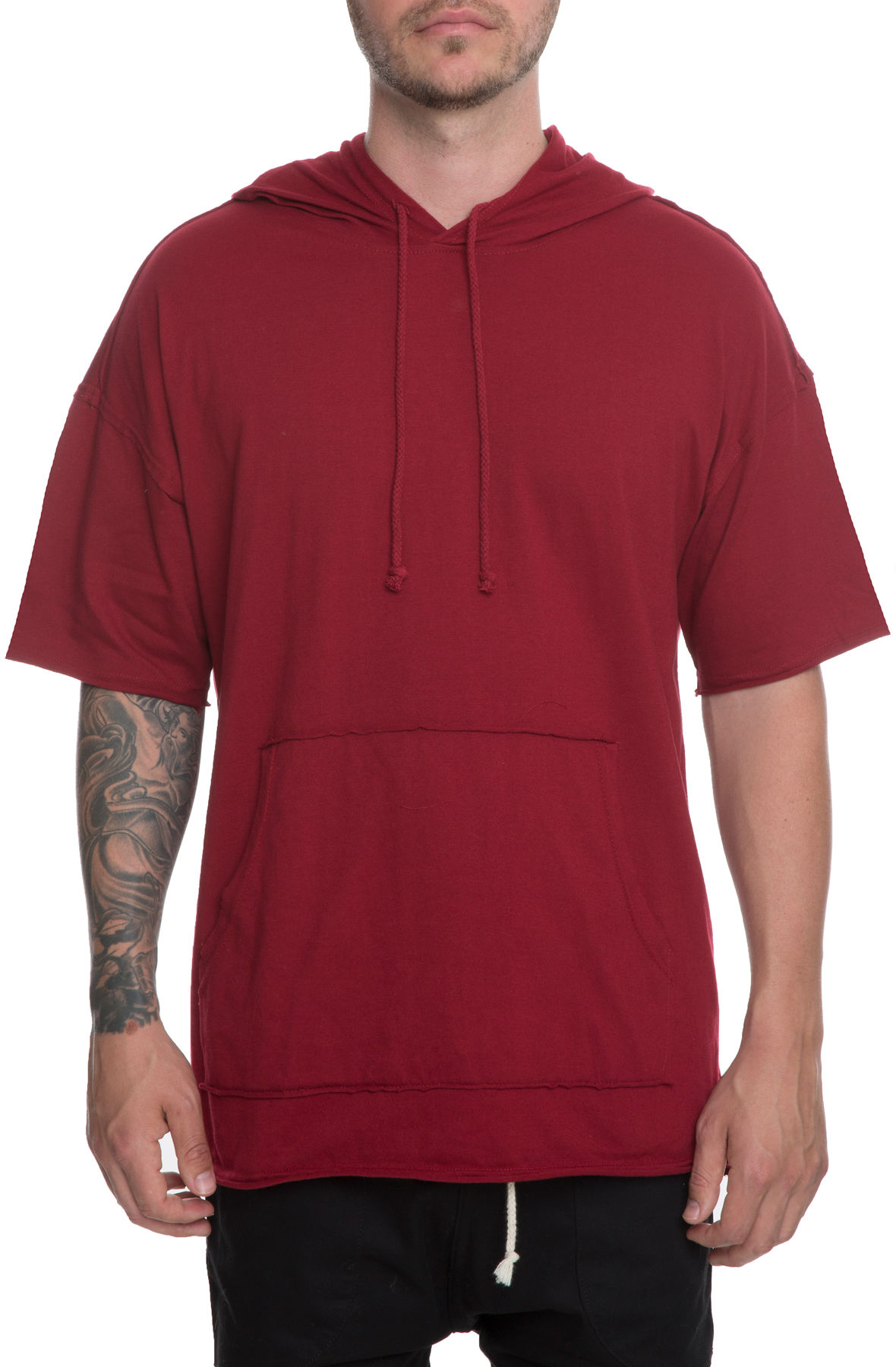 The Dropoff Pull Over Short Sleeve Hoodie in Burgundy - Apparel & Accessories S