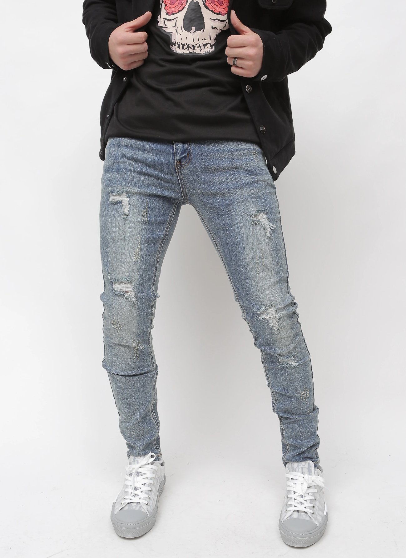 Distressed Blue Wash Skinny Denim