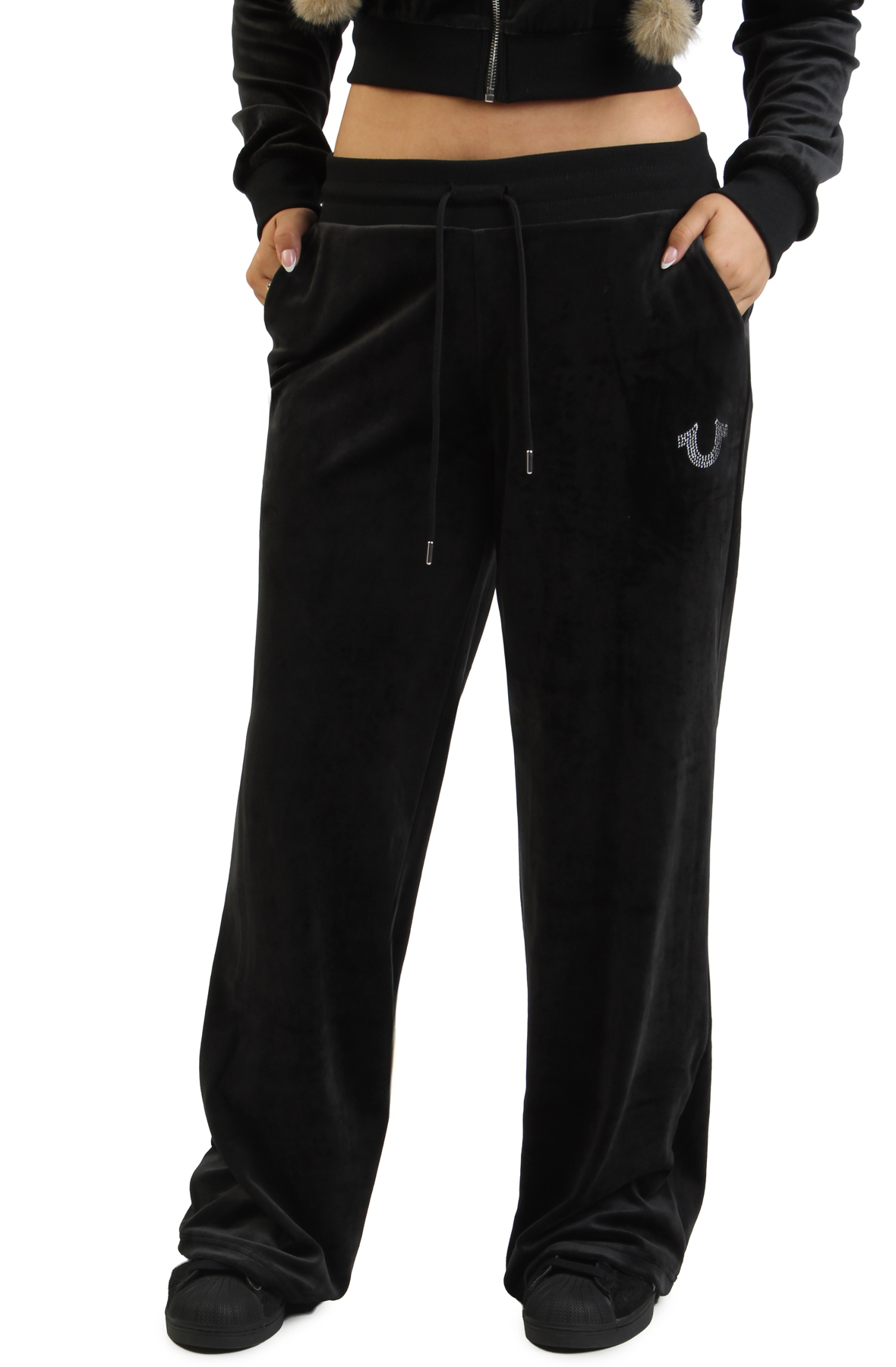 Velour Crystal Horseshoe Straight Leg Sweatpant