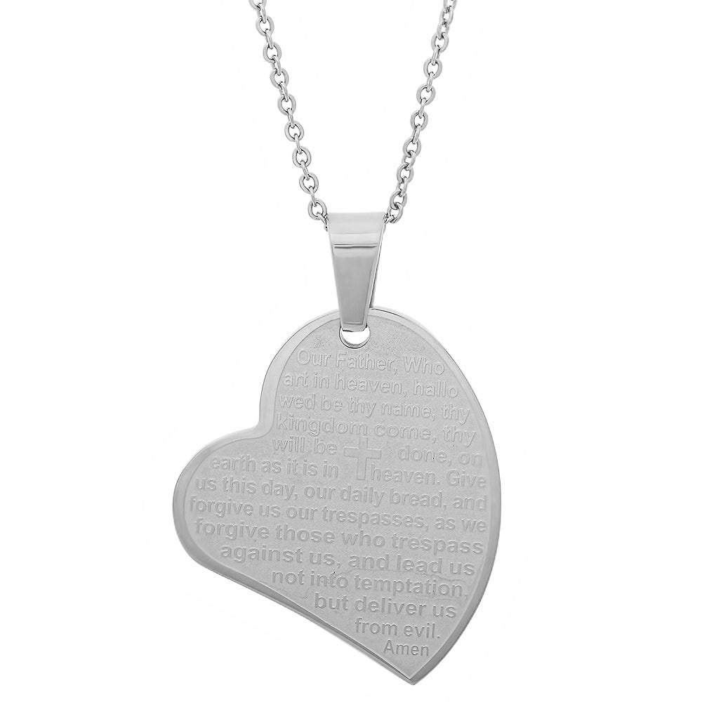 SteelTime Women's Our Father Lords Prayer Almost Full Heart Pendant