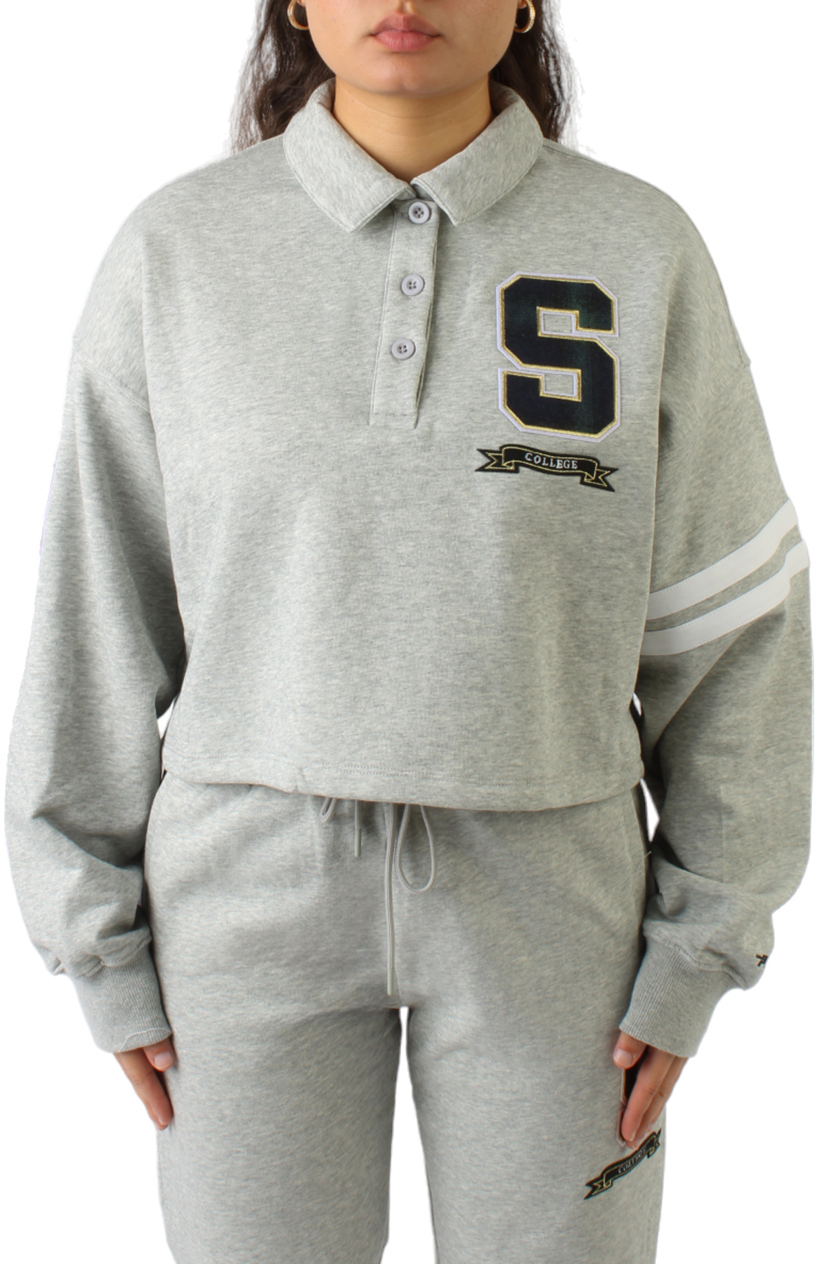 Spelman Cropped Long Sleeve Polo Shirt