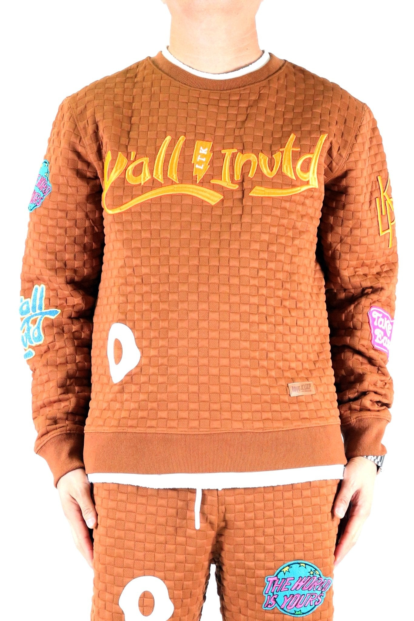 BRONCE Waffle Square Pattern crewneck pullover with patches