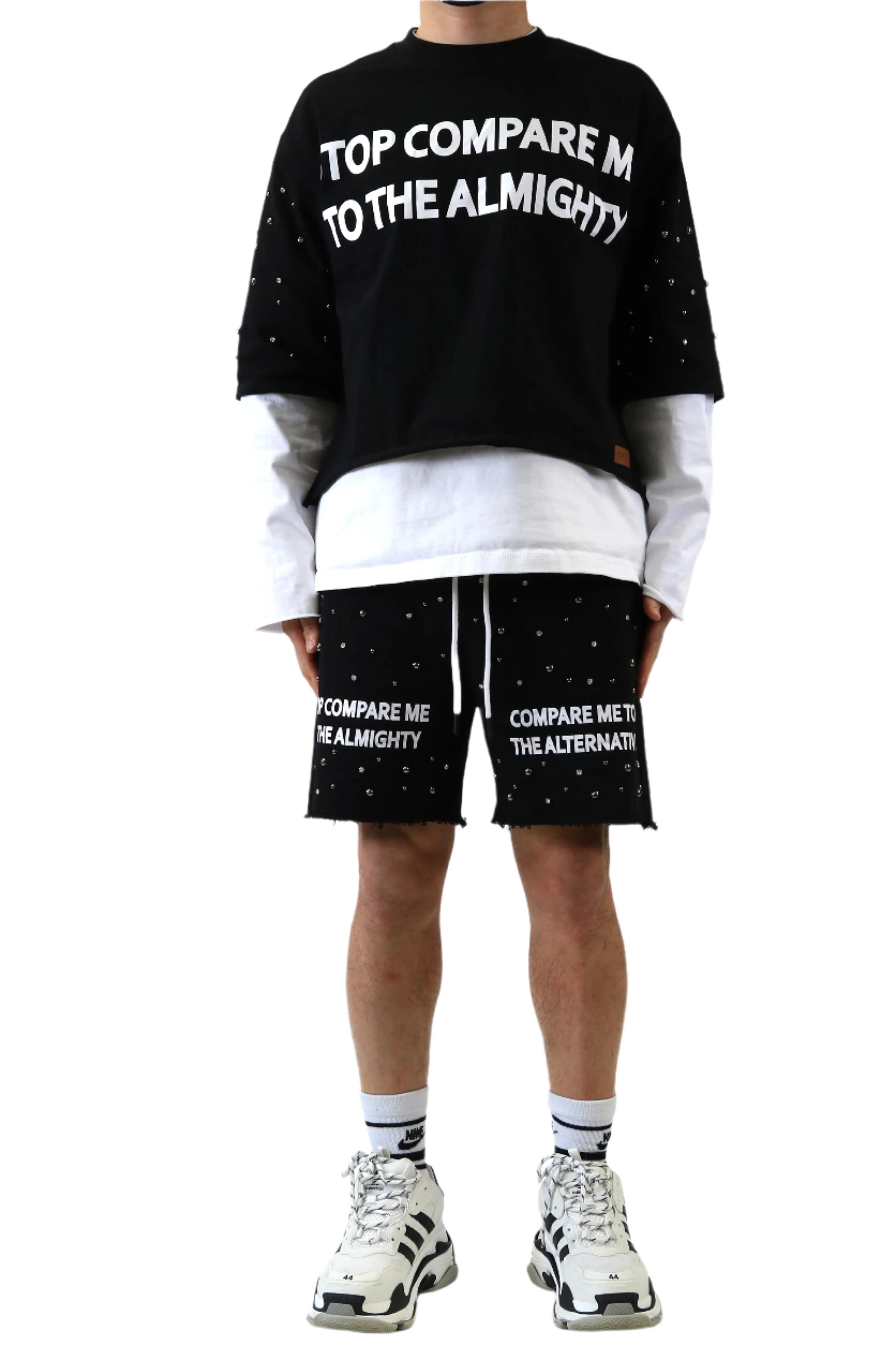 KARAN S/N Jersey 3/4 Sleeve Crop top Tee with Layered long sleeve