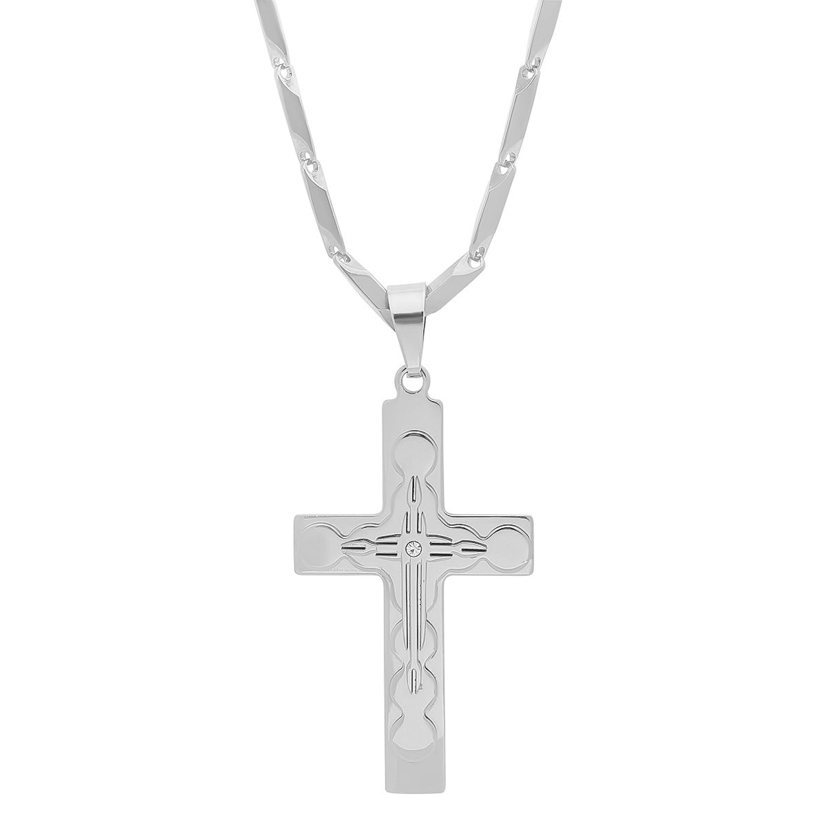 Stainless Steel Simulated Diamond Cross Pendant
