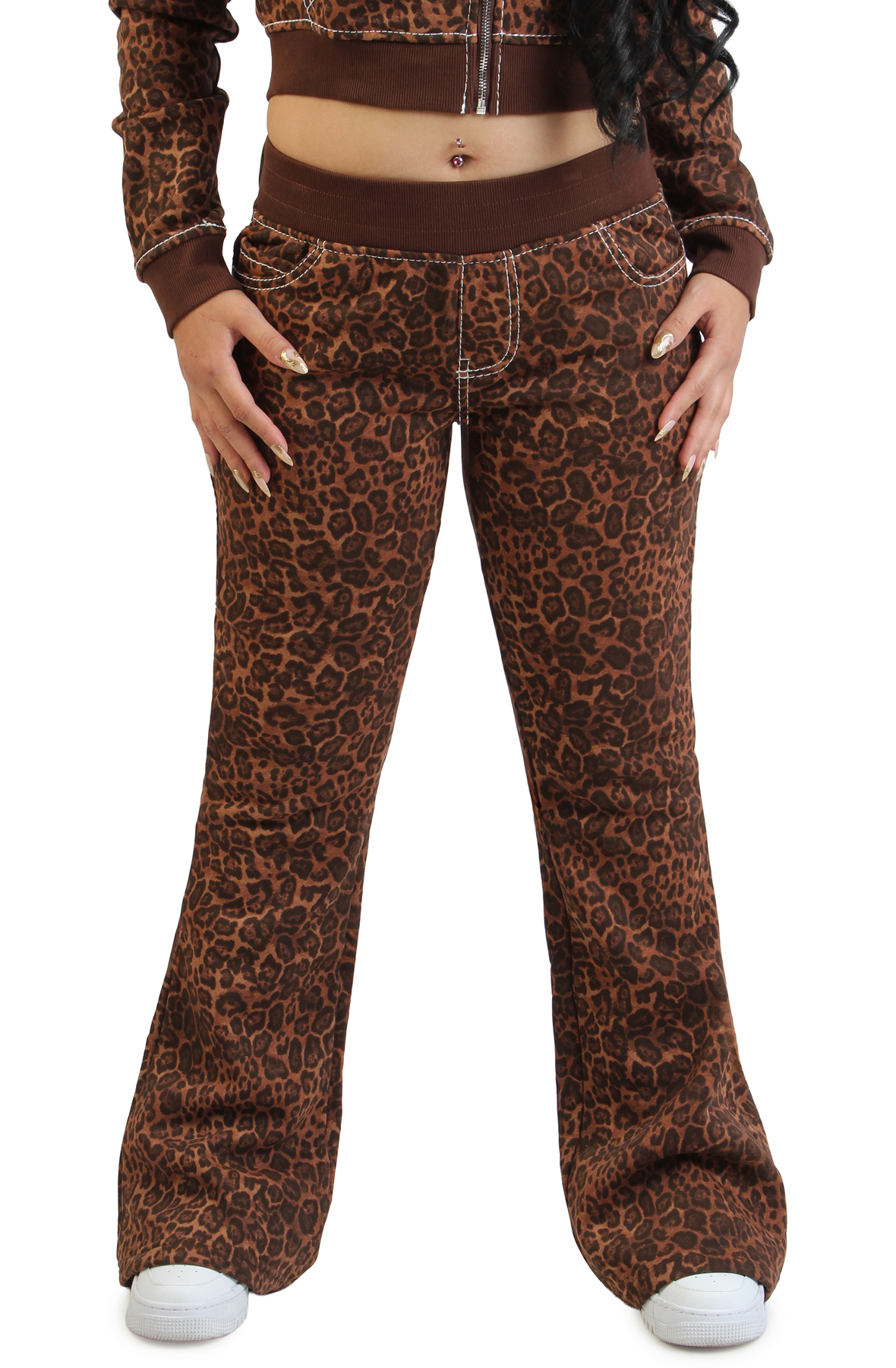 Leopard Mid Rise Big T Flare Sweat Pant