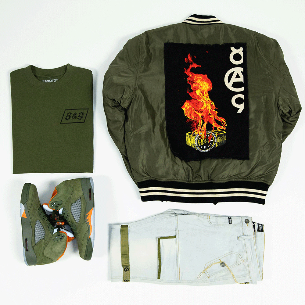 Burning Time Bomber Jacket Olive