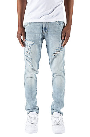 Light Stonewashed Ripped Tapered Jeans