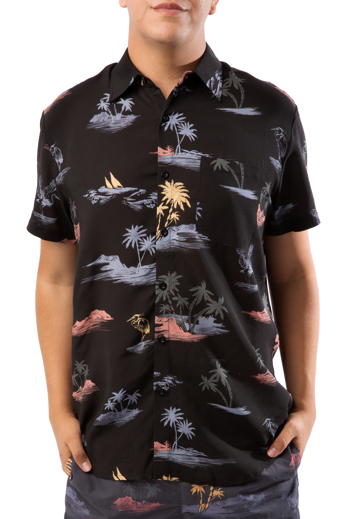 Island Pattern Short Sleeve Leisure Shirt