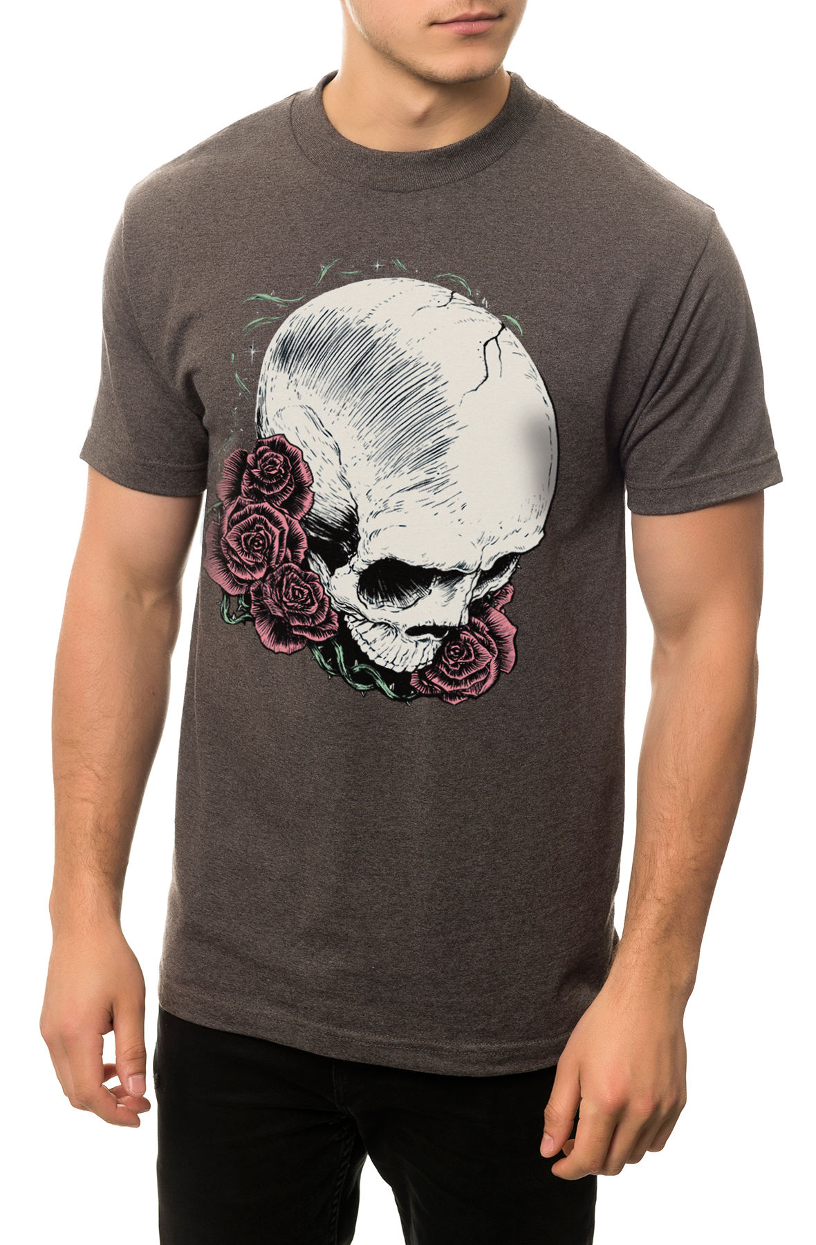 The Rose Skull Tee in Charcoal Heather