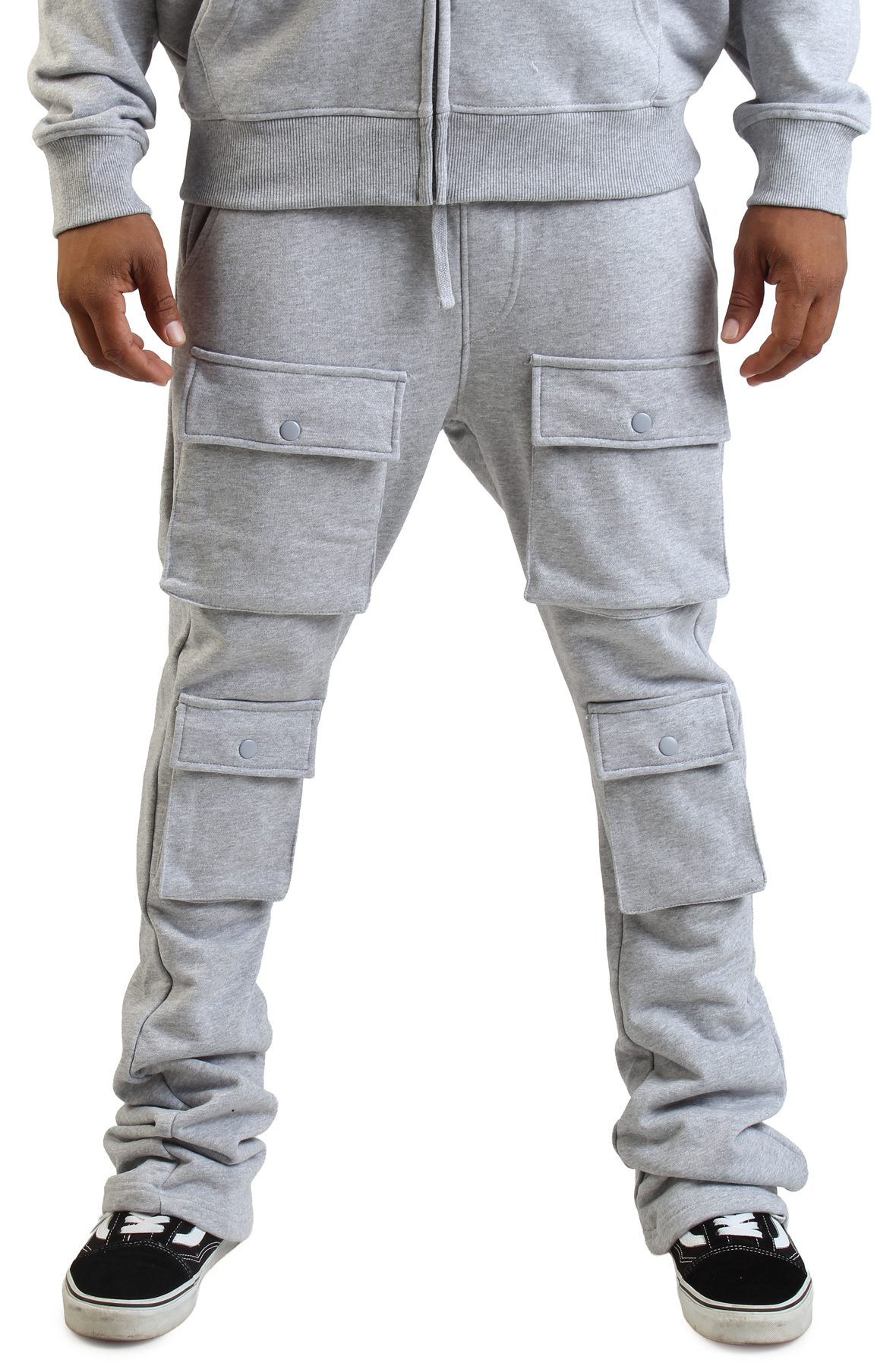 Stacked Cargo Fleece Flared Sweatpants