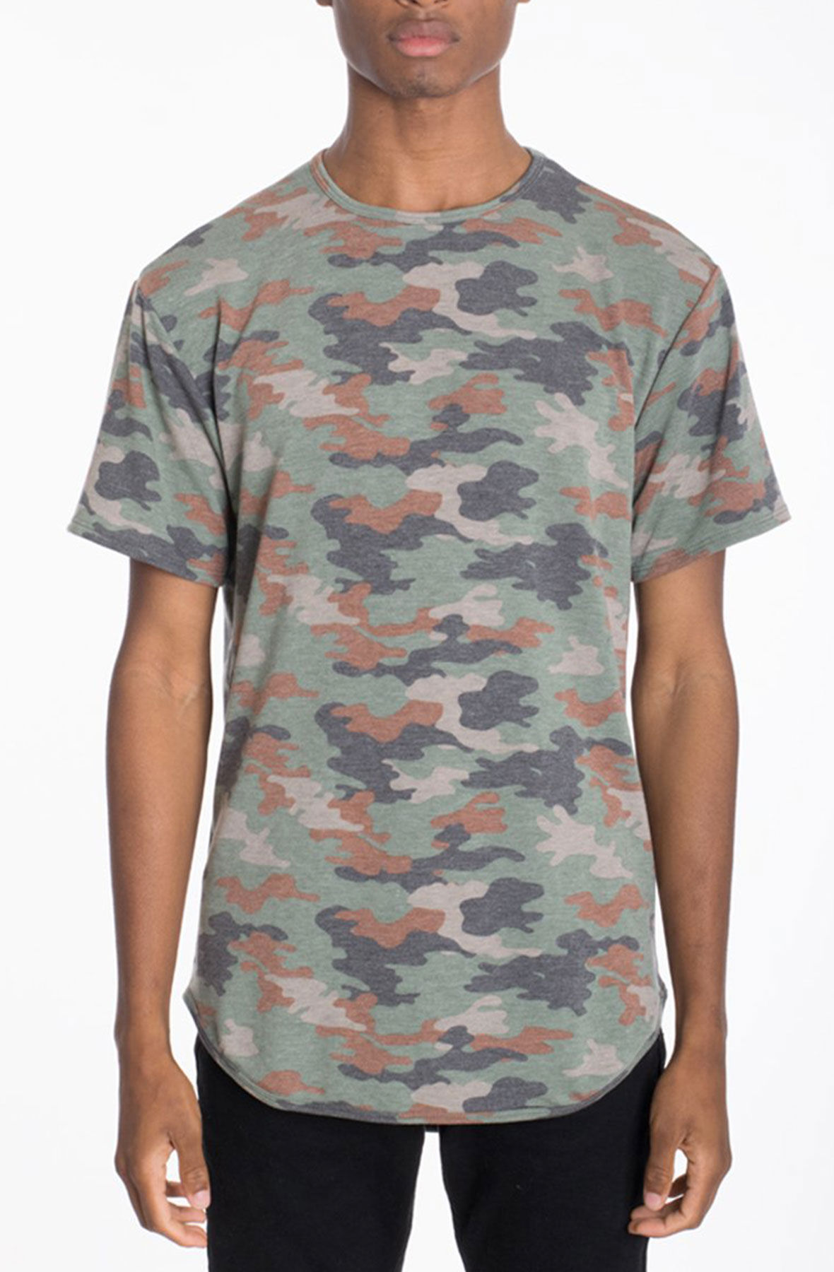 Elongated Camo Tee in Army Green