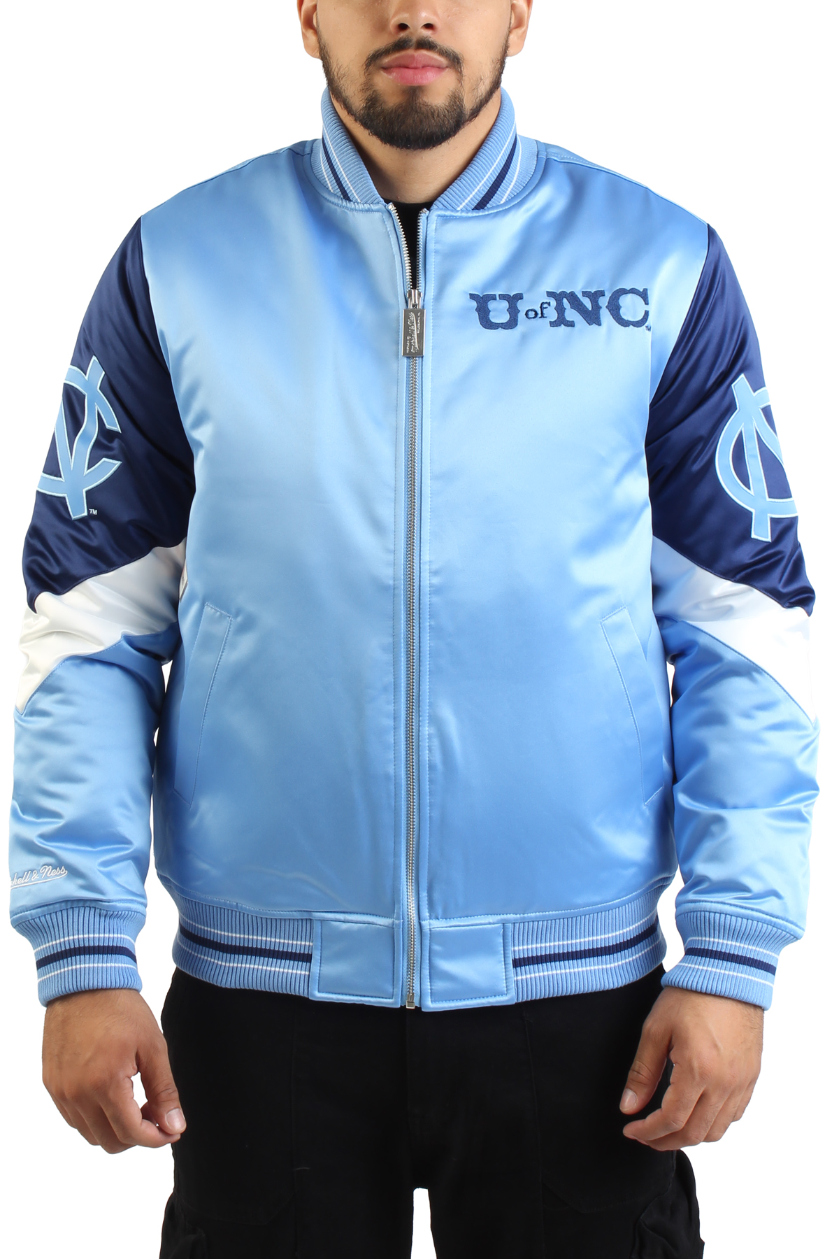 NCAA North Carolina Tar Heels Light Blue Carolina Blue Throwback Vintage Heavyweight Satin Full-Zip Jacket