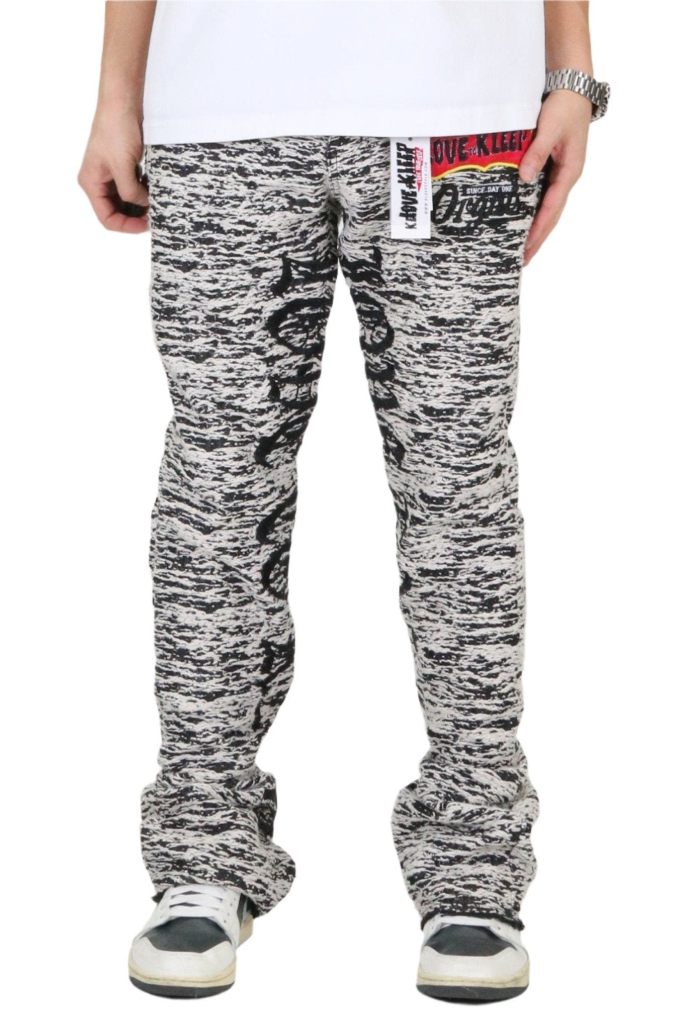 KIRK Men's premium jacquard pattern stack fit denim pant