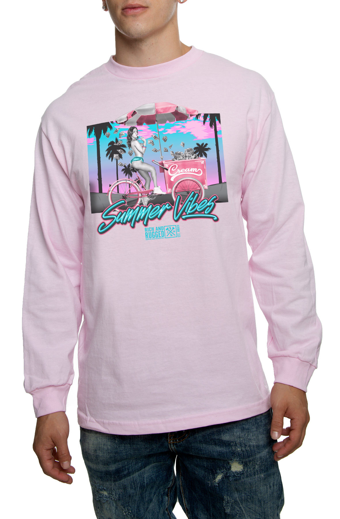 The Summer Vibes Long Sleeve Tee in Pink