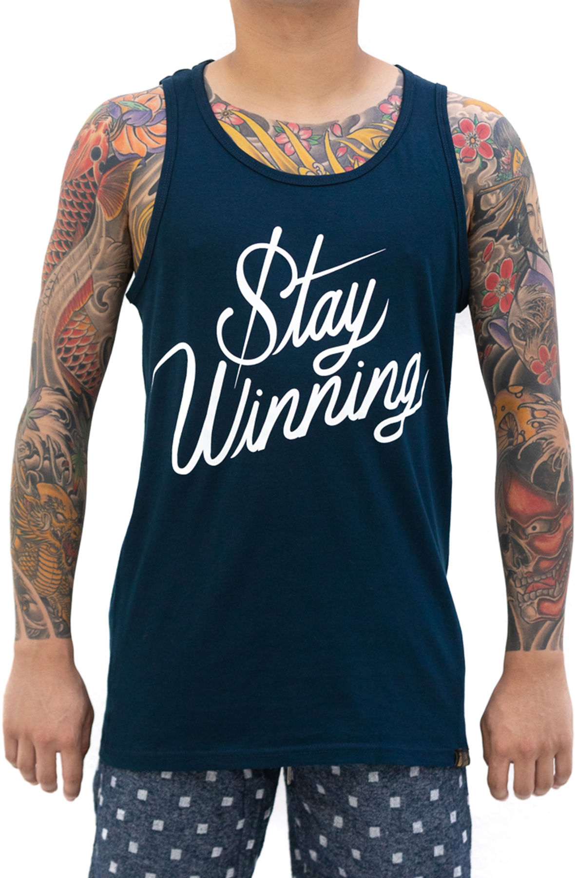 Stay Winning Script Navy Tank Top