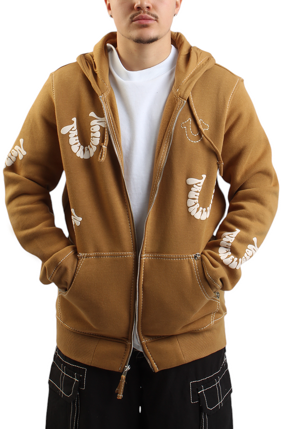 Big T Warped Puff Print Logo Zip Hoodie