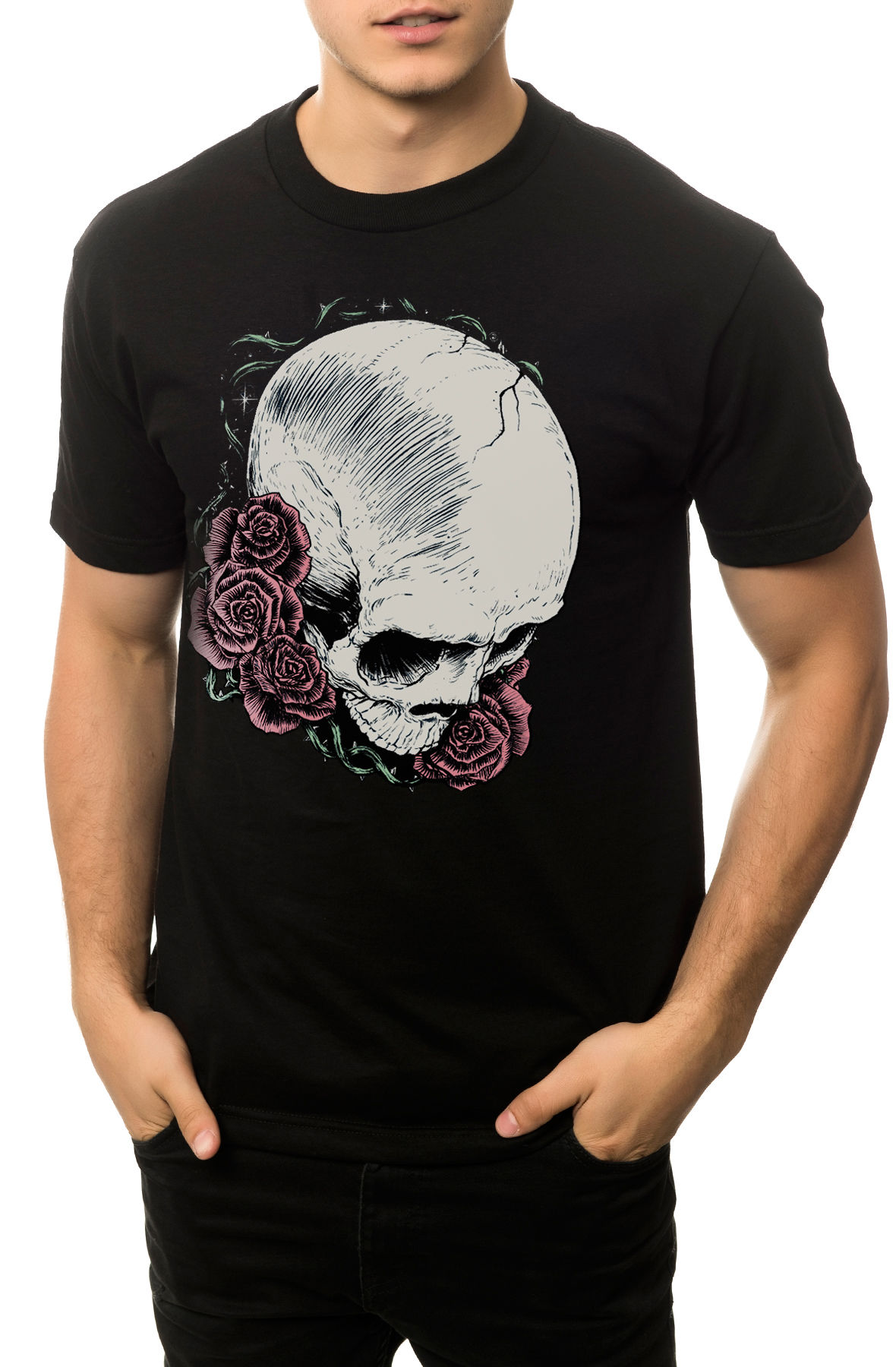 The Rose Skull Tee in Black