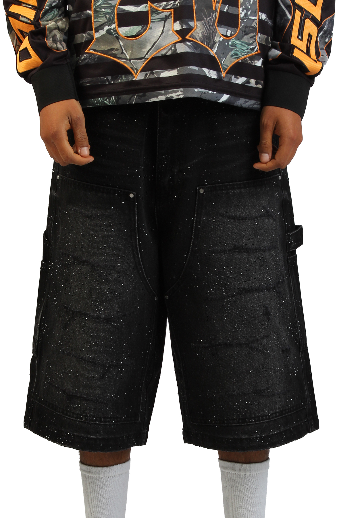 Rhinestone Denim Jort Shorts