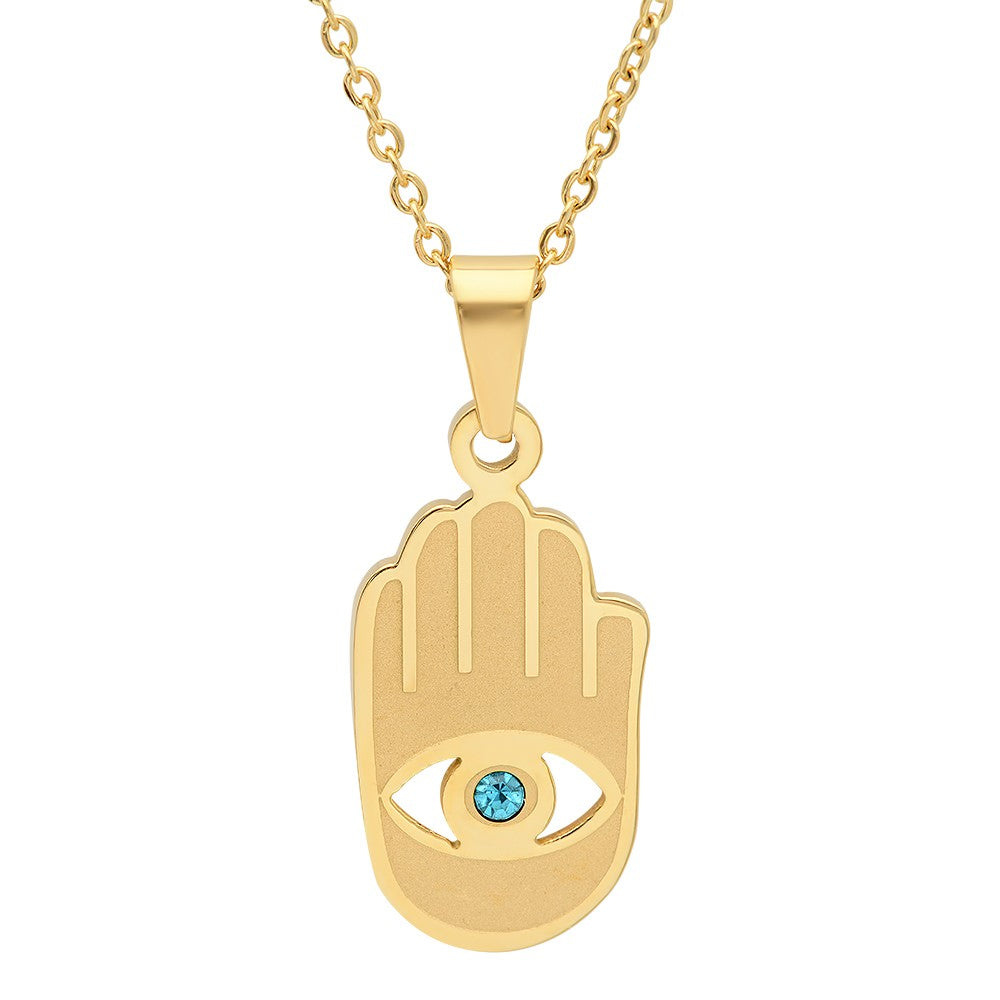 Hamsa Pendant With Blue Simulated Diamonds