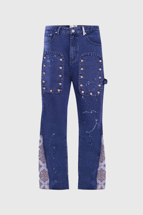 Tapestry Pattern Flared Denim Jeans