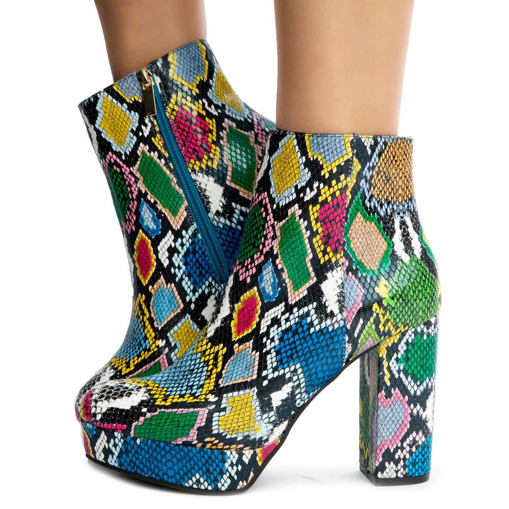 multicolor snake print boots