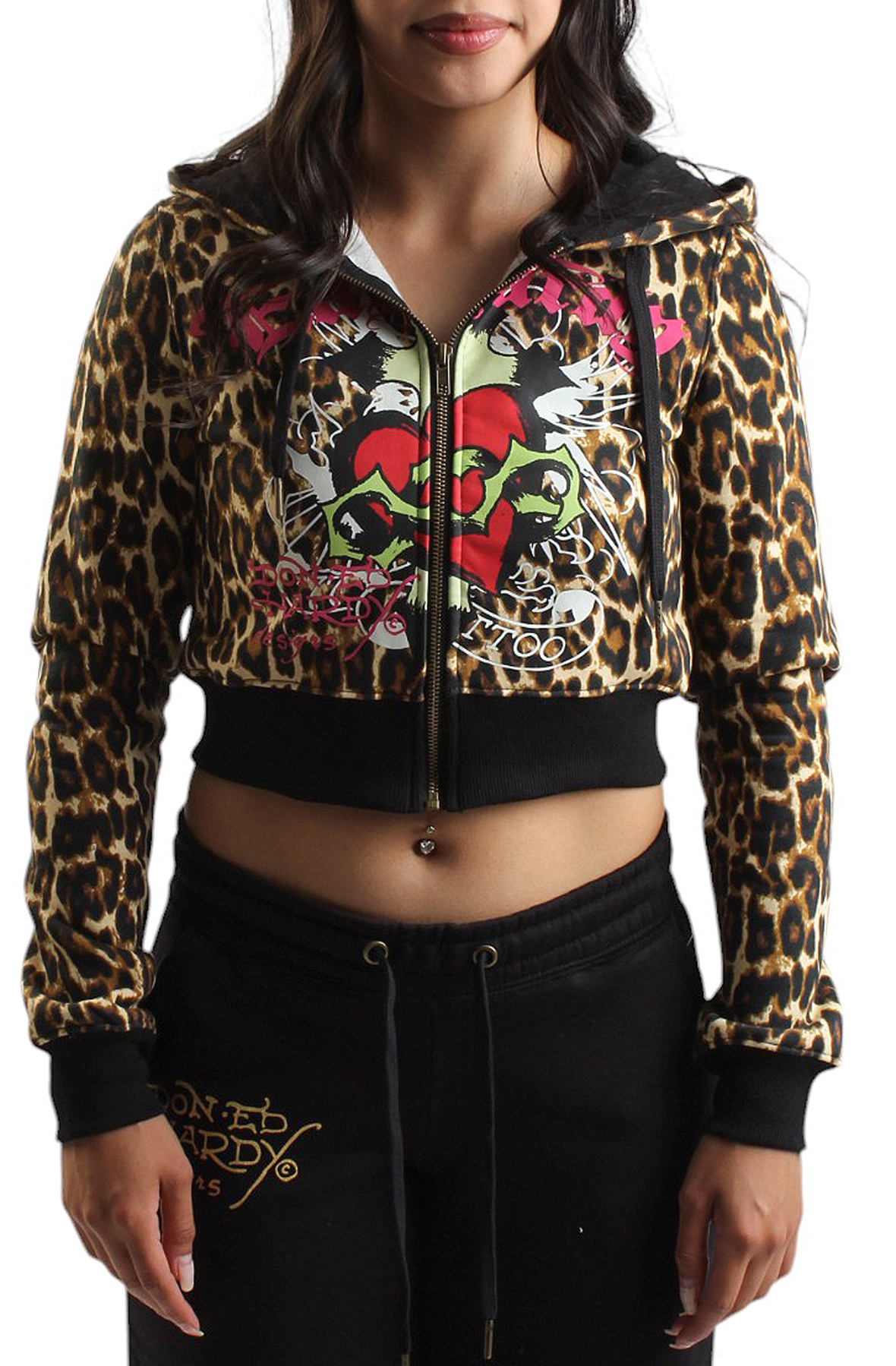 Sacred Heart Leopard Crop Zip Hoodie