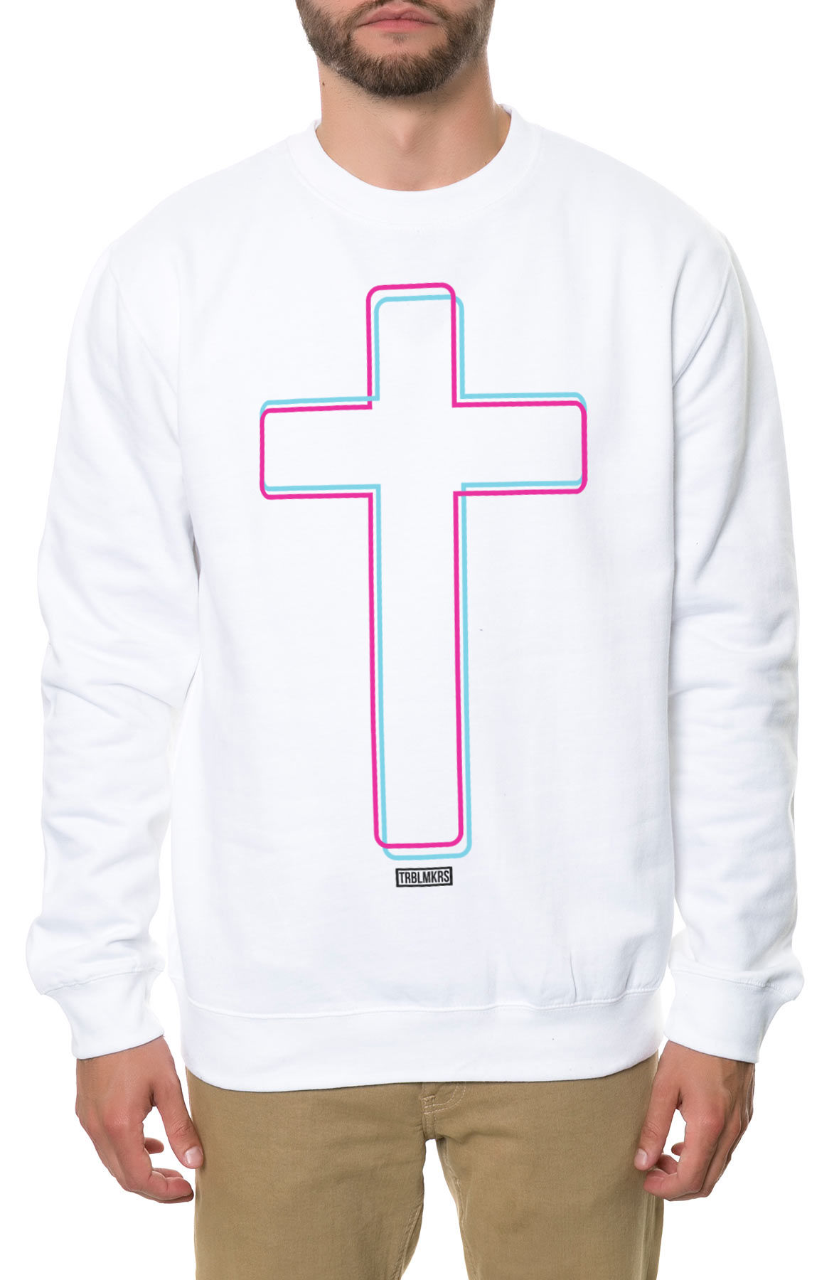 The TRBL Cross Crewneck Sweatshirt in White