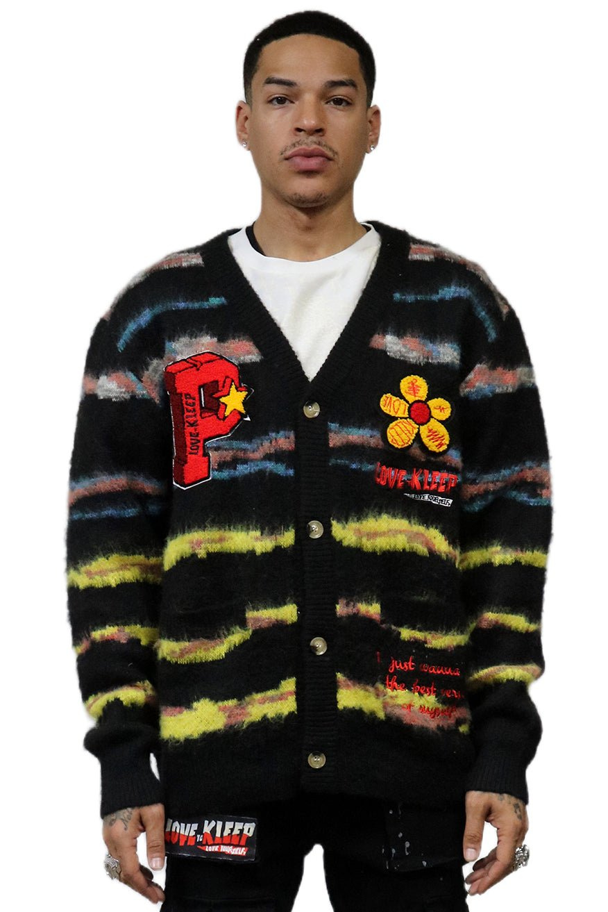 DEWEY Men's premium sweater cardigan with embroidery & patches