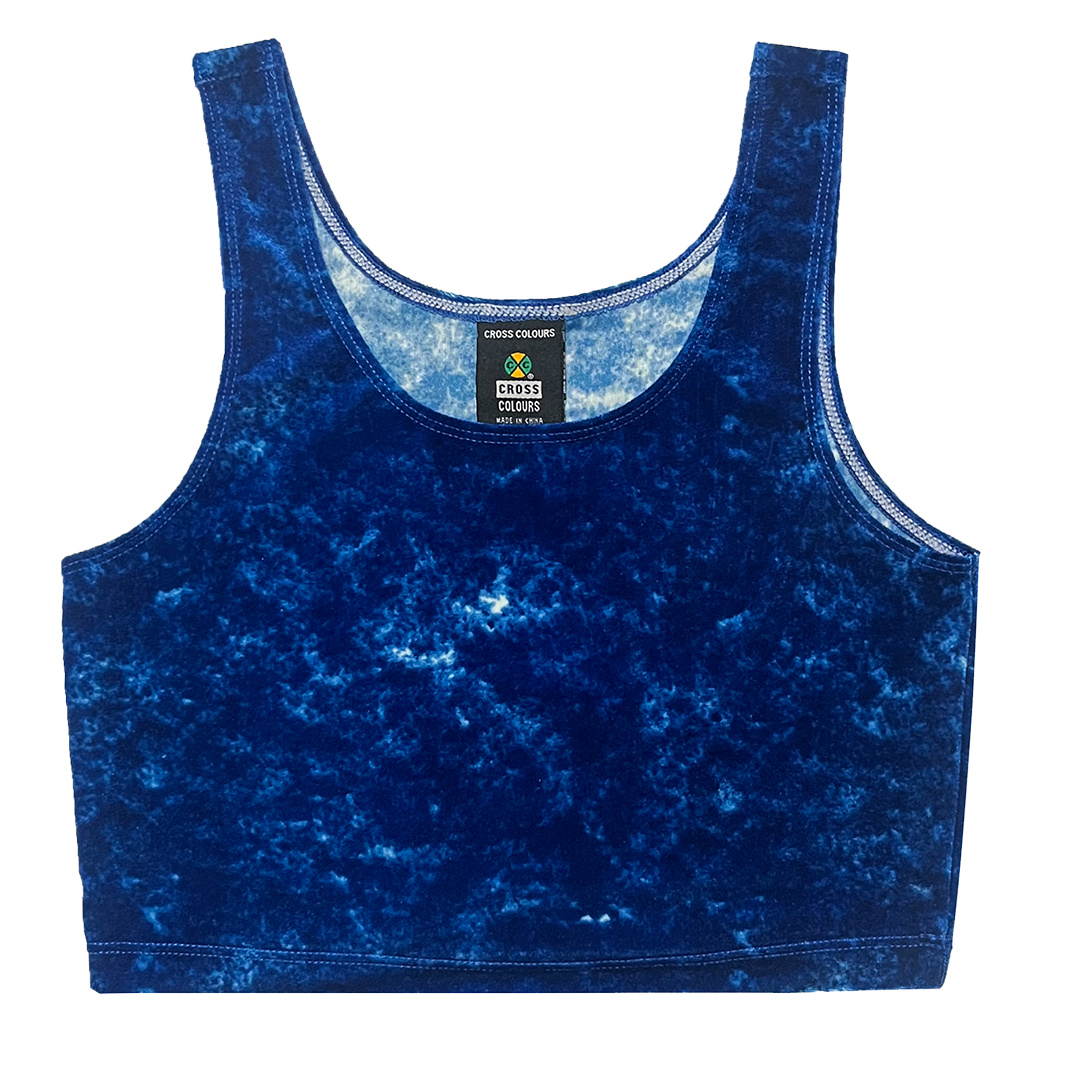 Cross Colours Mineral Wash Velour Crop Tank Top - Mineral Navy