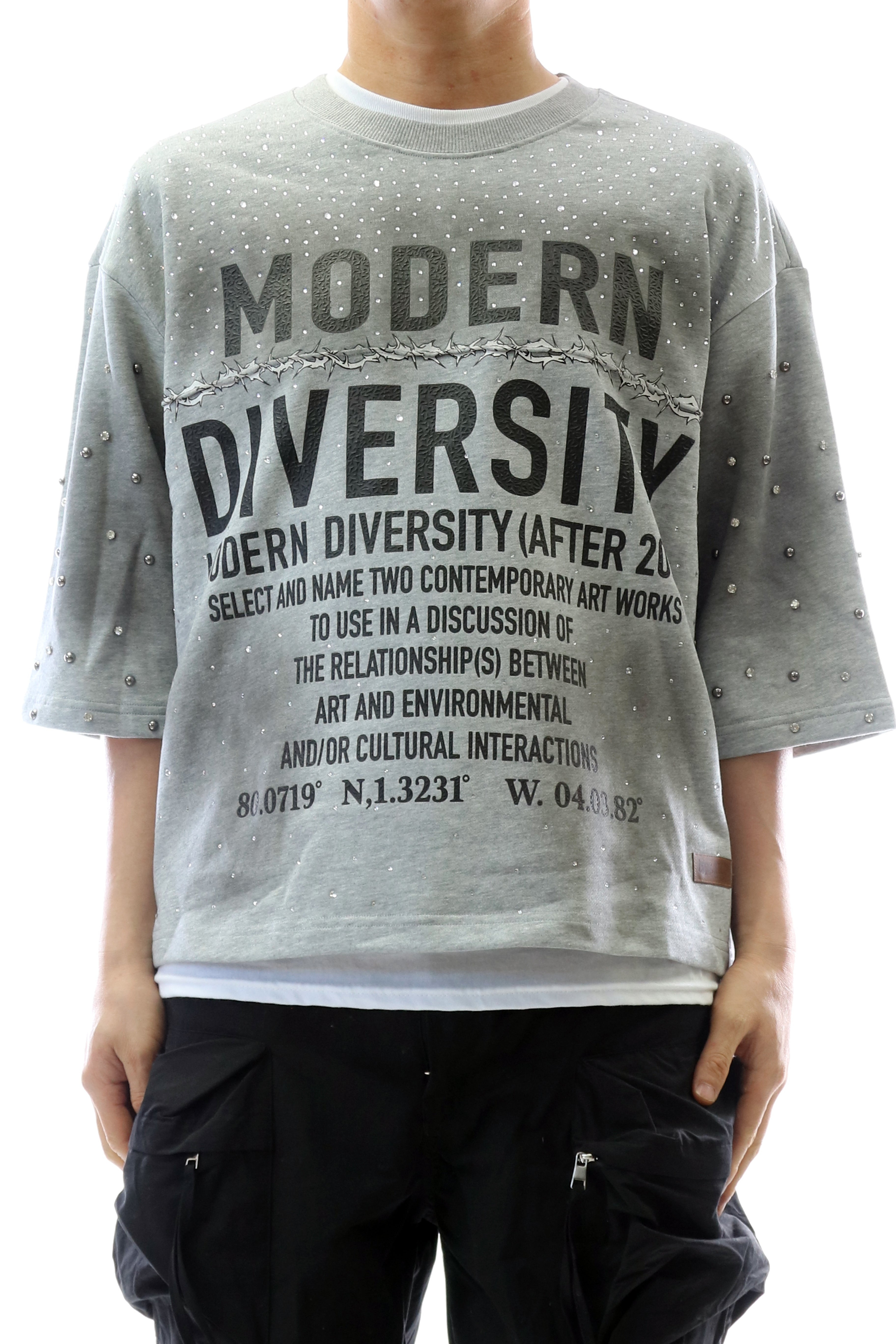 OBSIDIAN French Terry 3/4 Sleeve Crop Top Tee