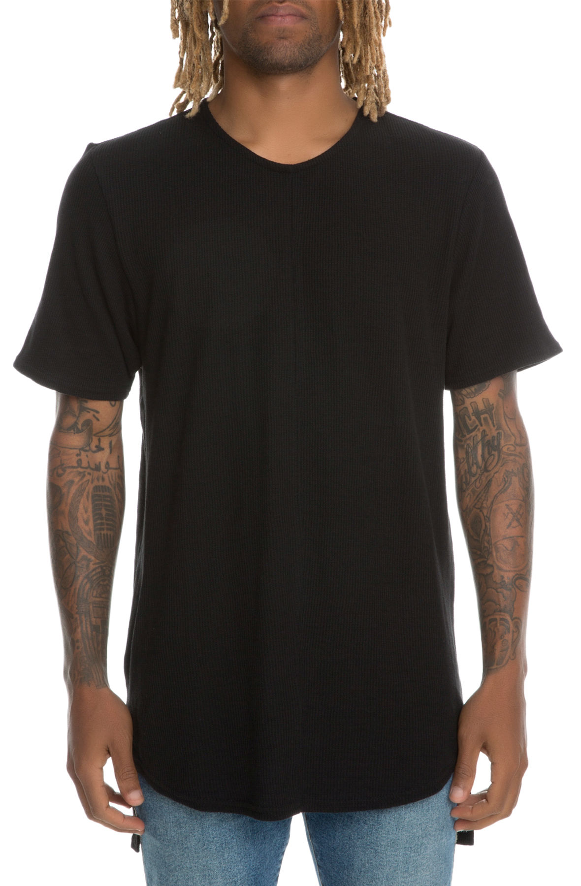 The SS CF Seam Dual Hem Thermal Tee in Matte Black