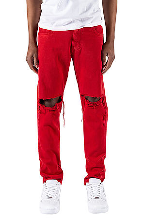 Red Ripped Tapered Jeans