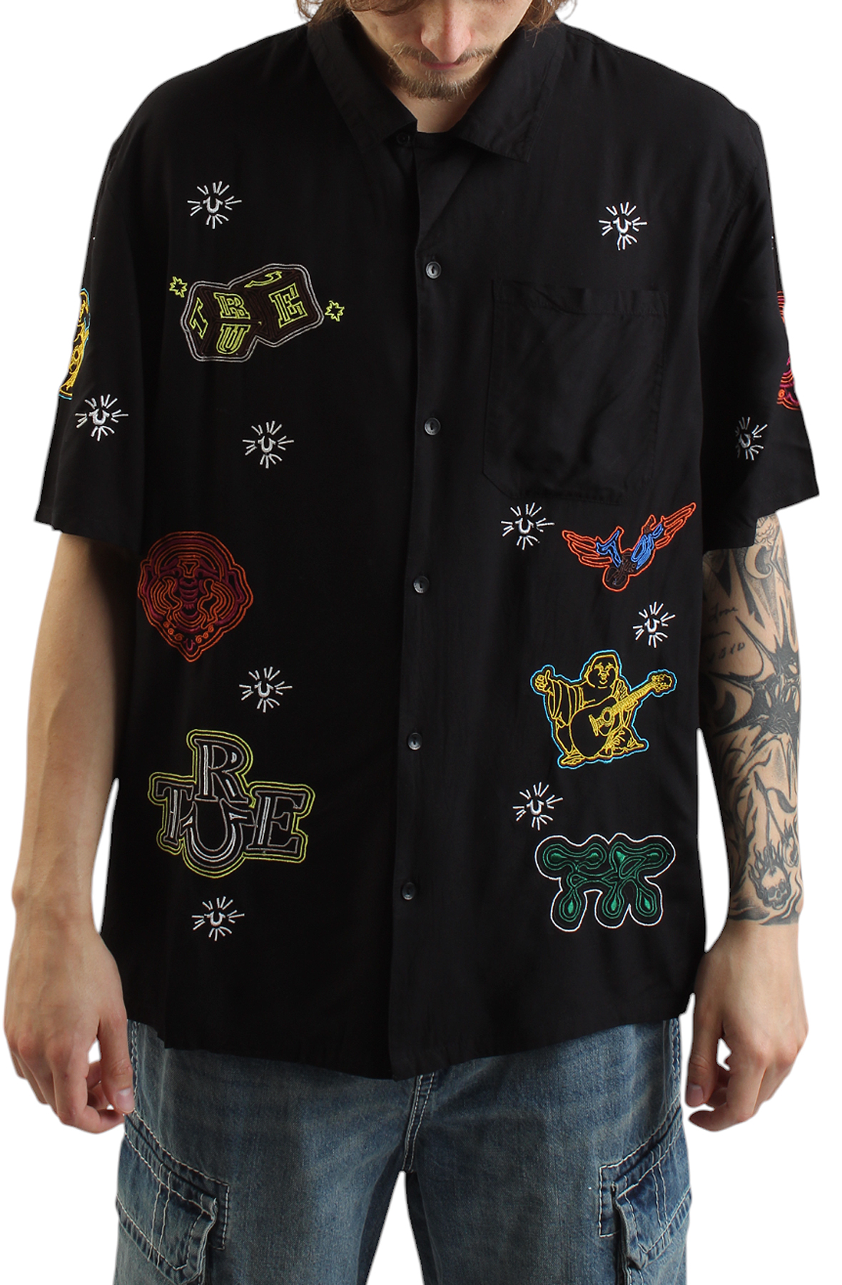 Groovy Embroidery Camp Collar Shirt