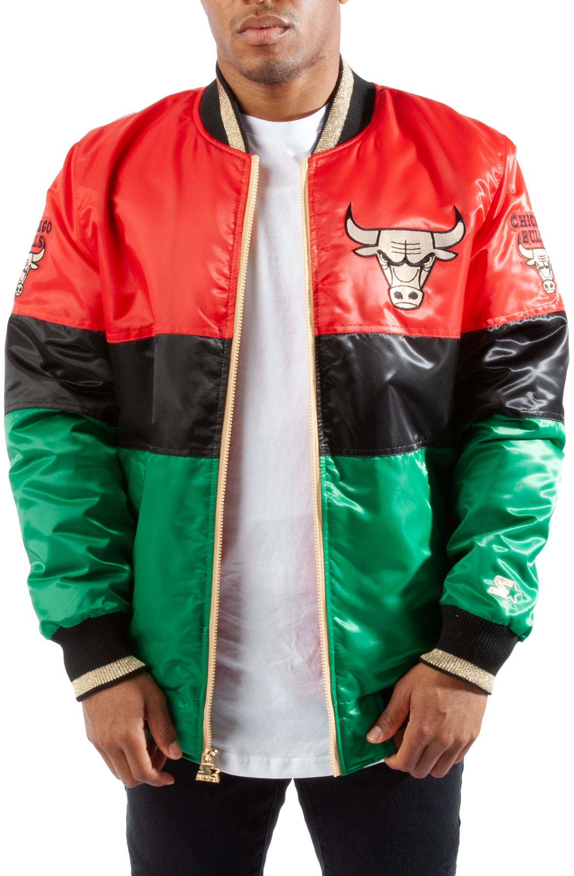 Men's Bomber New Era NBA Satin Bomber Chicago Bulls Black