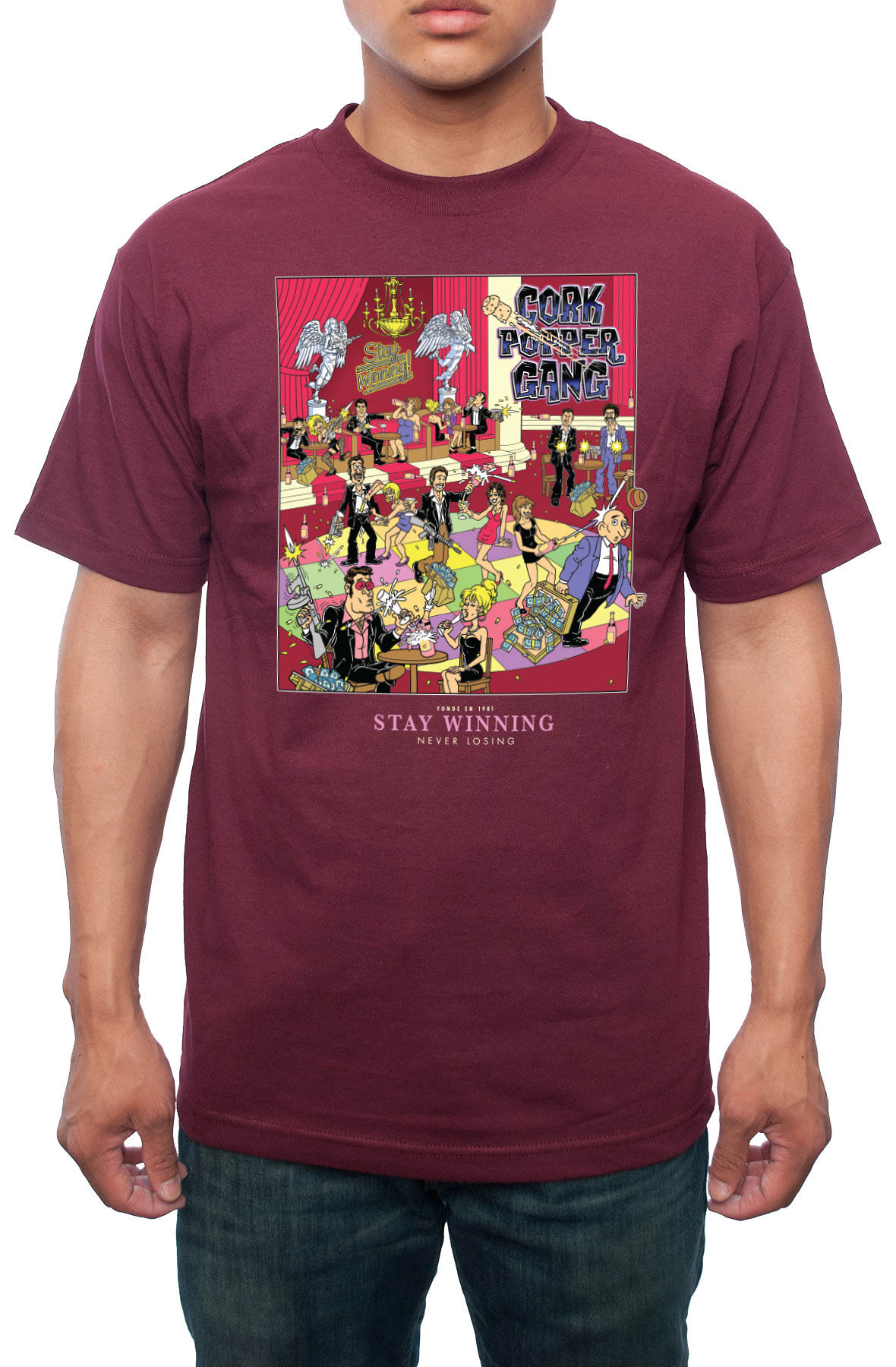 Stay Winning Scarface Cork Popper Gang Maroon Tee