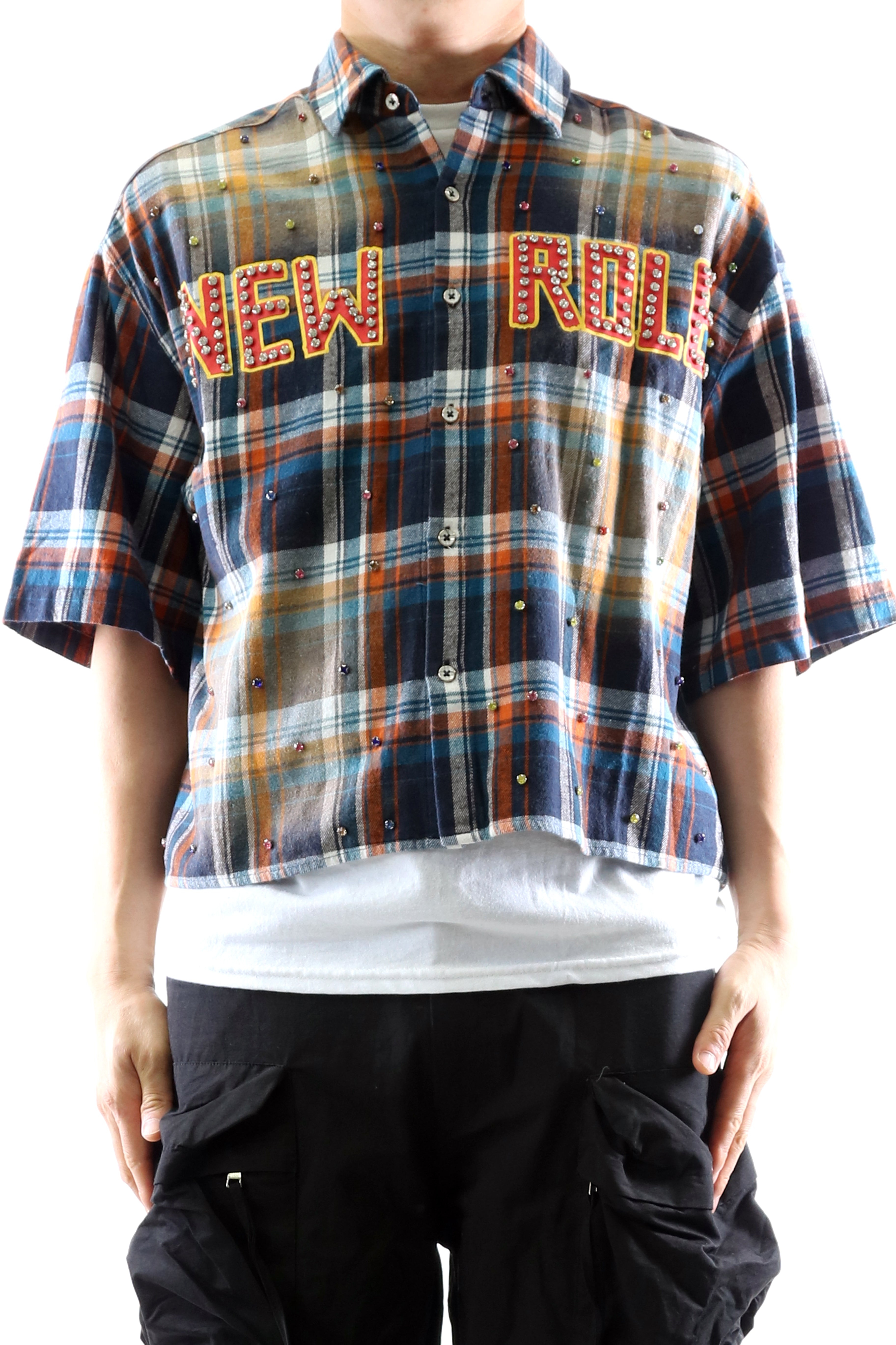 SUIFU Washed Flannel Crop Top Button Down Shirt