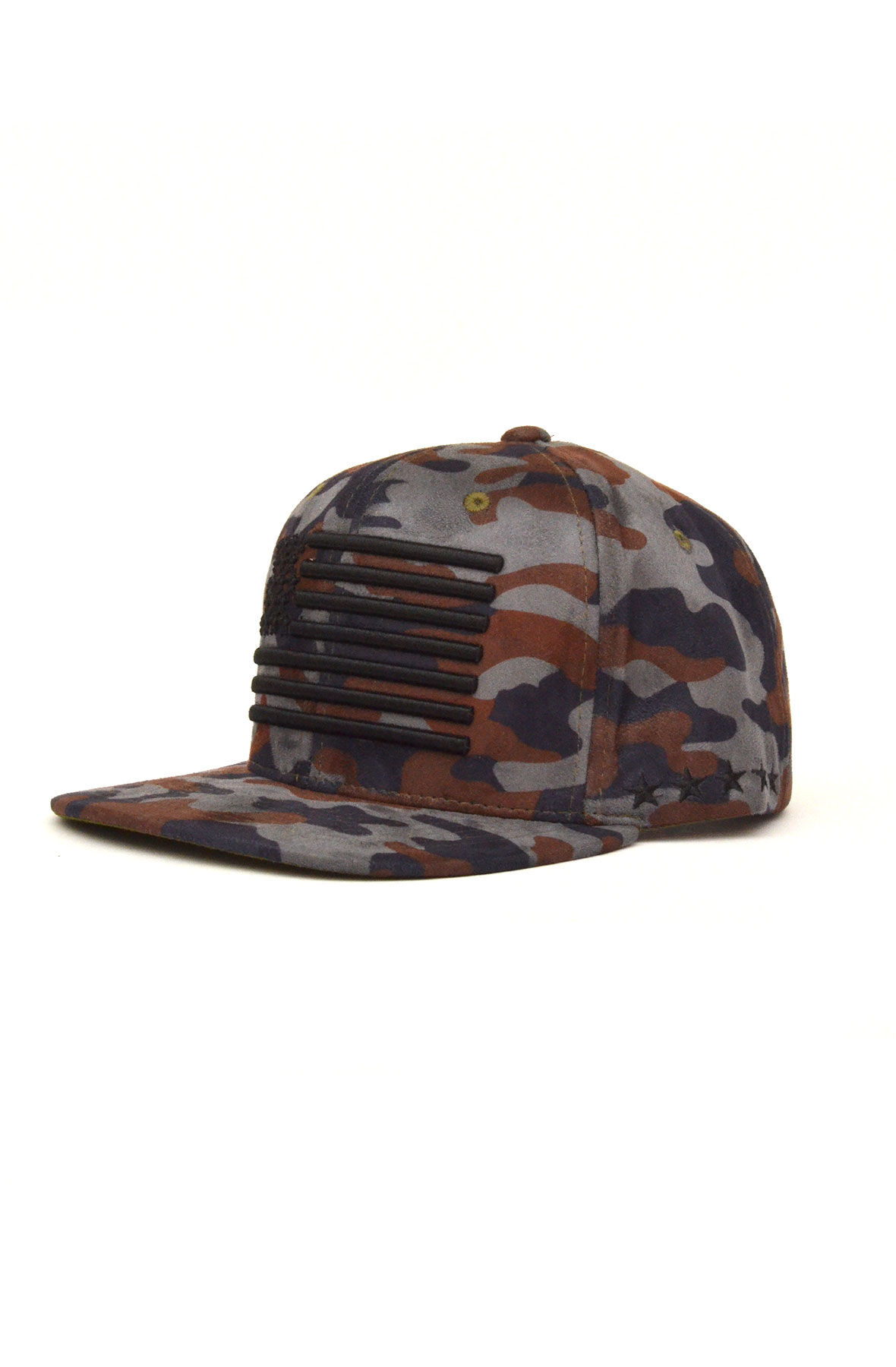 Suede American Flag Snapback in Gray Camo