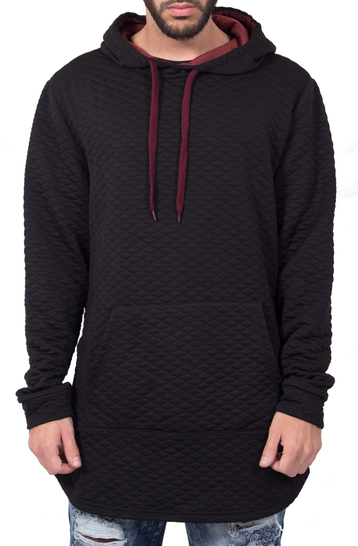 Quilted Zipper Hoodie in Black